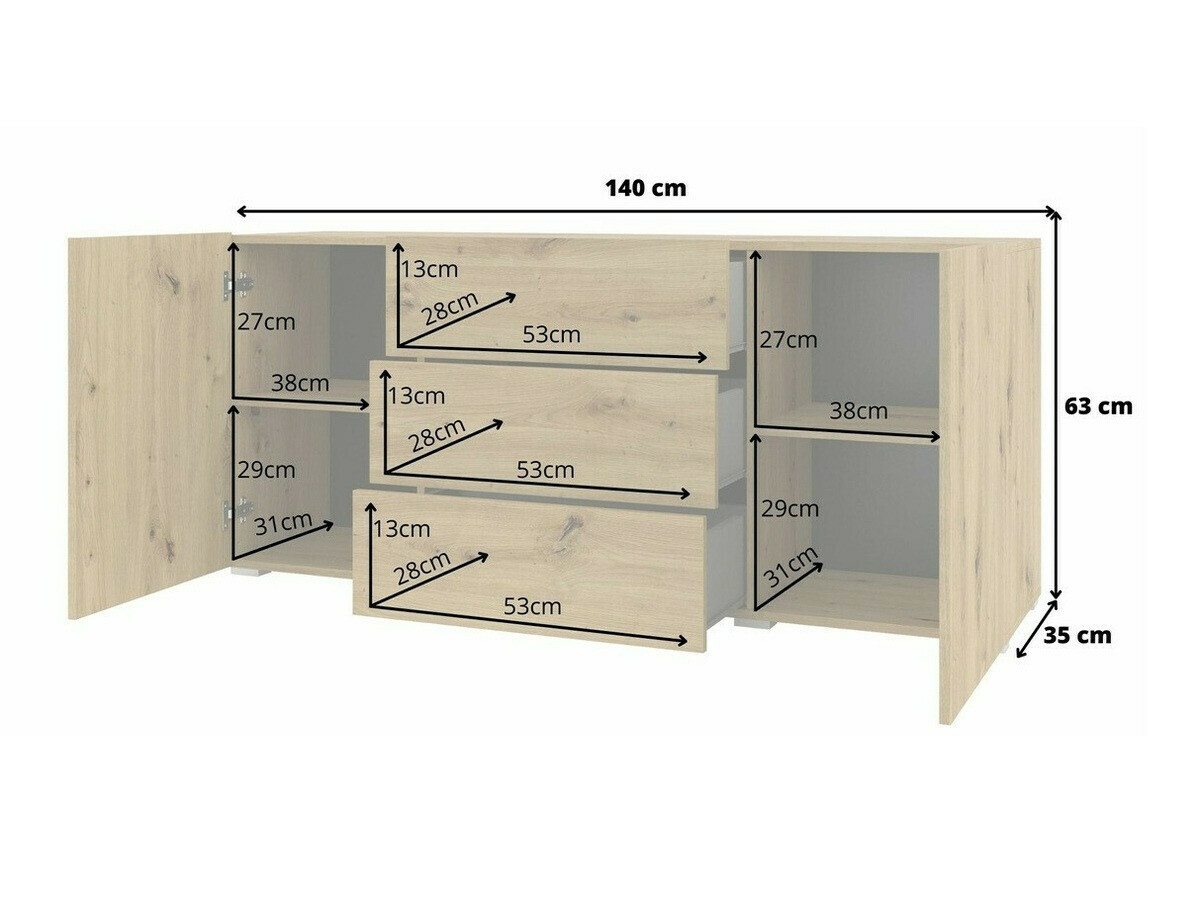 Cómoda Revmiru 103 (Blanco + Roble wotan)