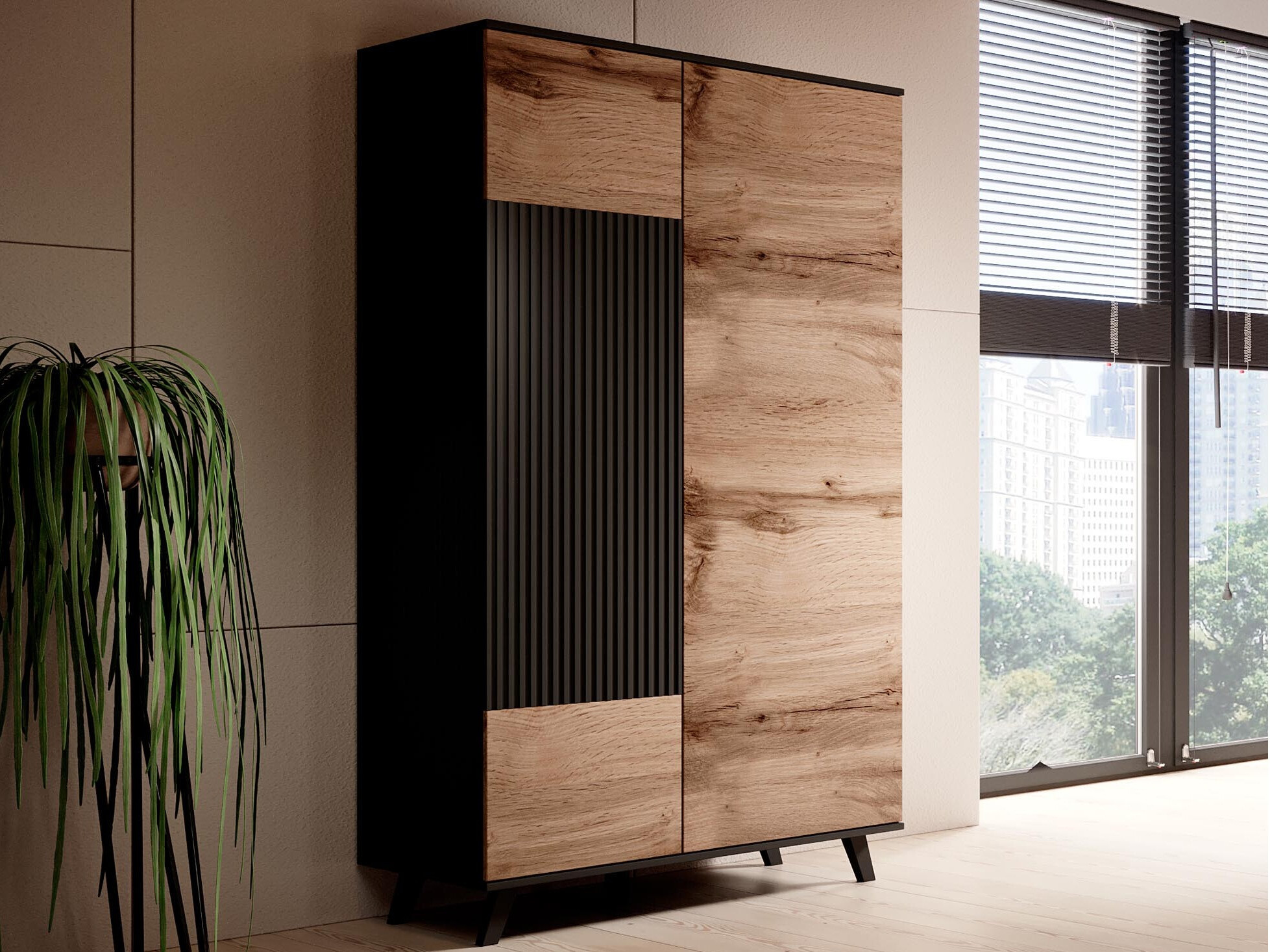 Armario Luelia 113 (Negro + Roble wotan)