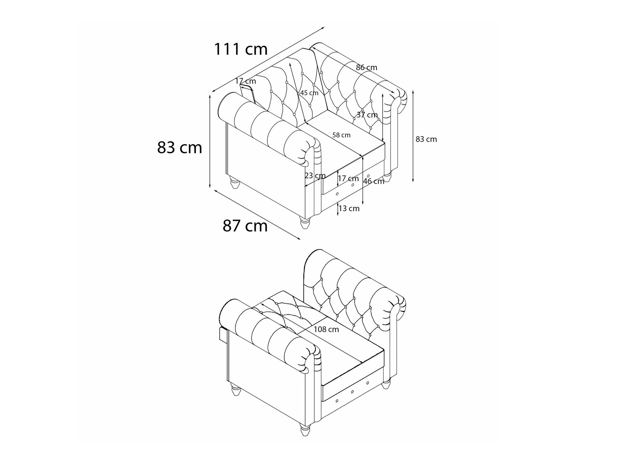 Chesterfield sillón Tulsa 630 (Azul)
