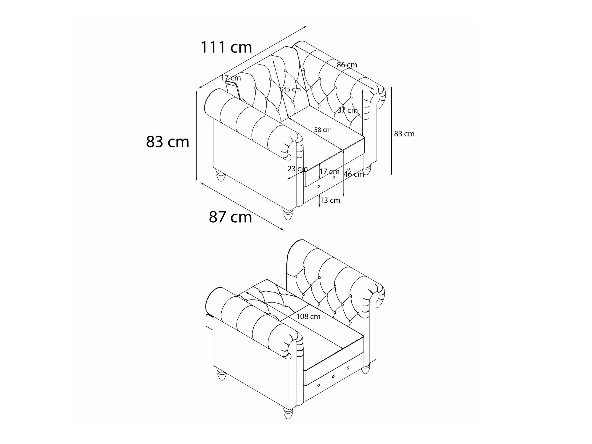 Chesterfield sillón Tulsa 630 (Gris claro)