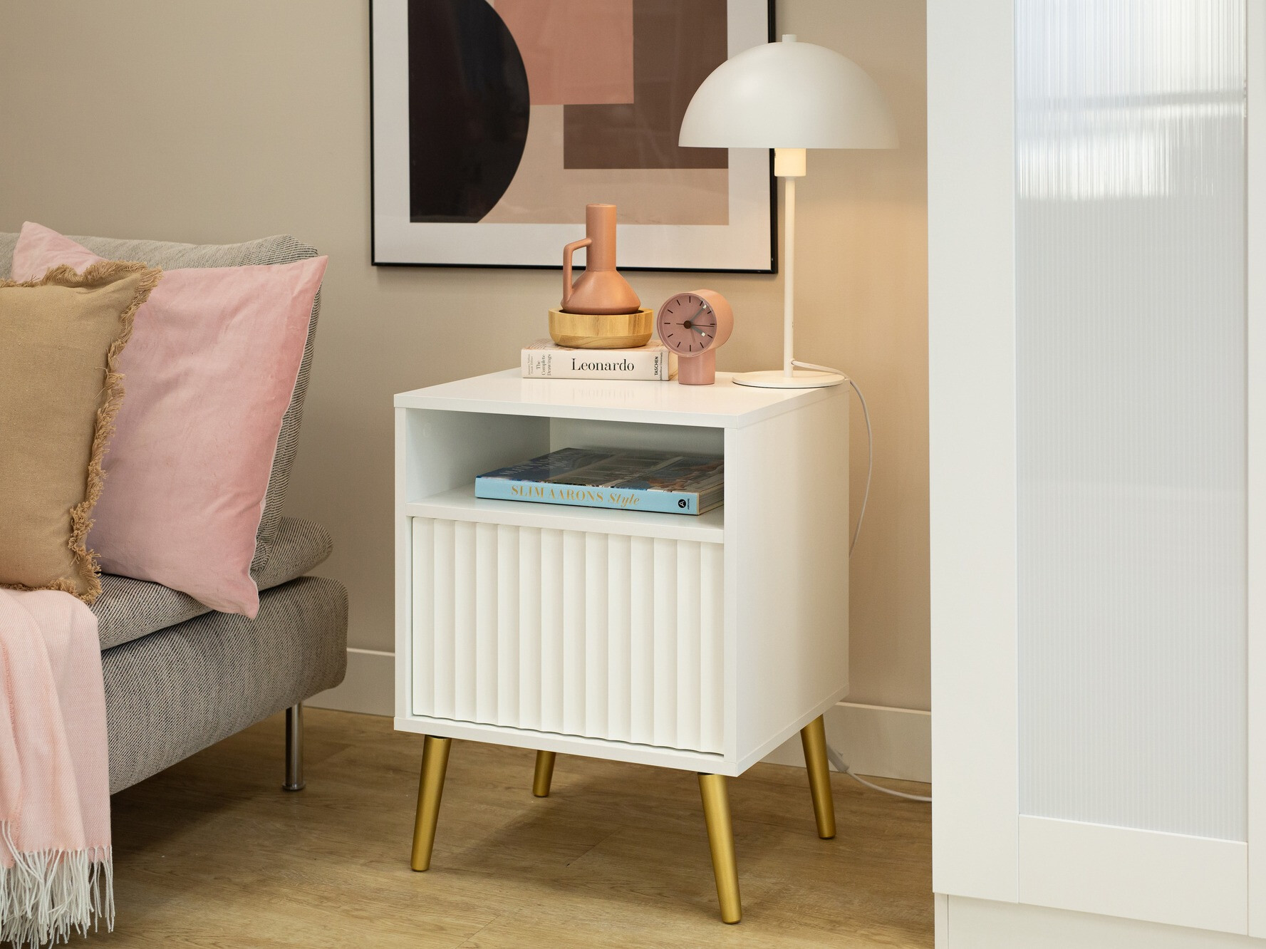 Mesilla de noche Cirferi 106 (Blanco + Dorado)