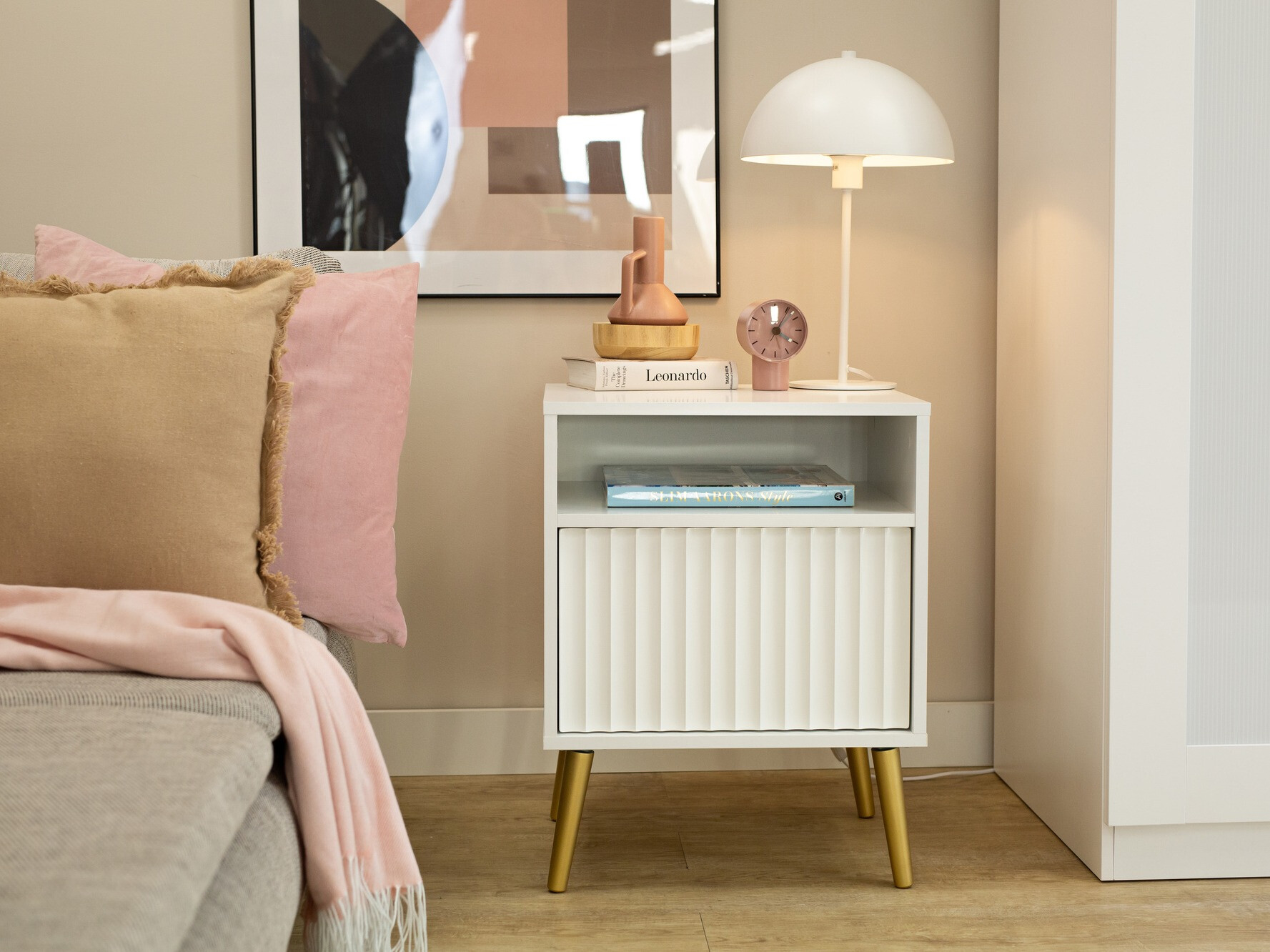 Mesilla de noche Cirferi 106 (Blanco + Dorado)