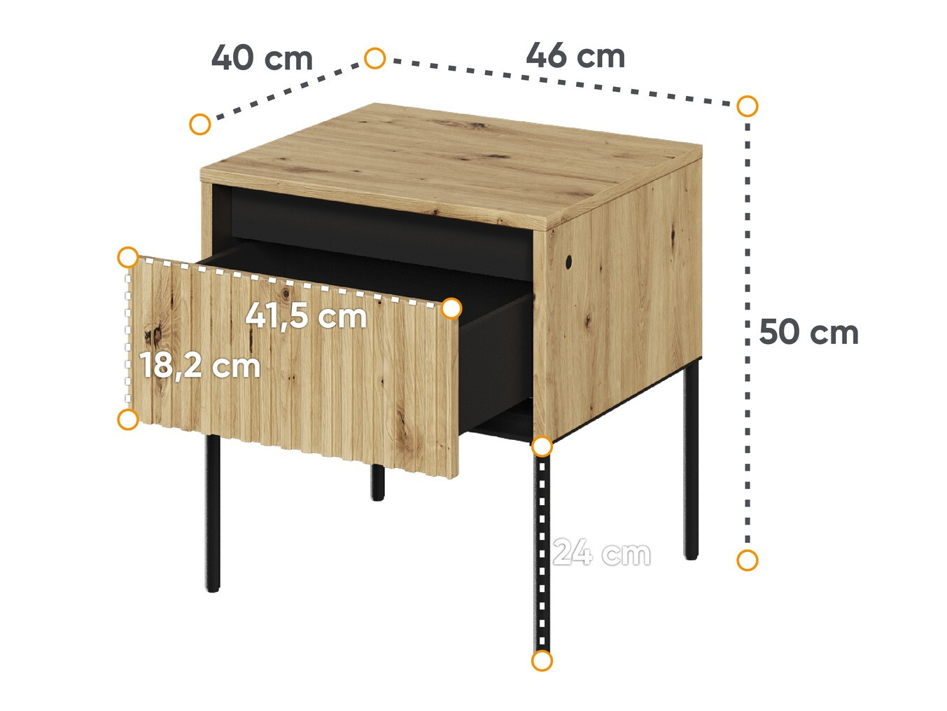 Mesilla de noche Fernolu 111 (Roble Artisan + Negro)