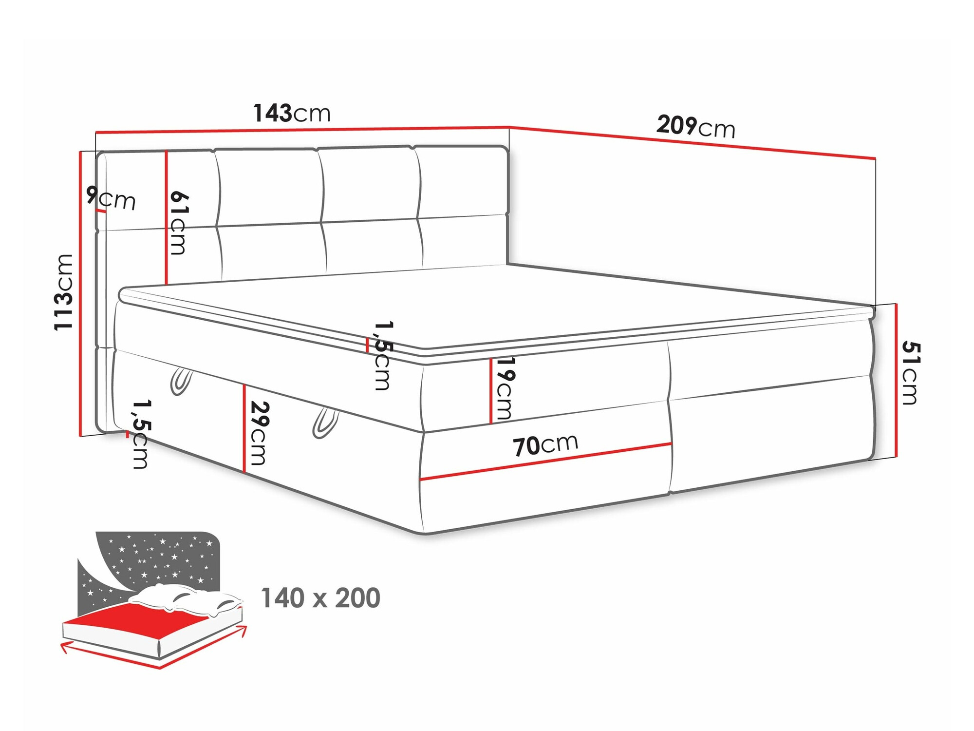 Cama continental ComfiDream Nivina (Curio 80)
