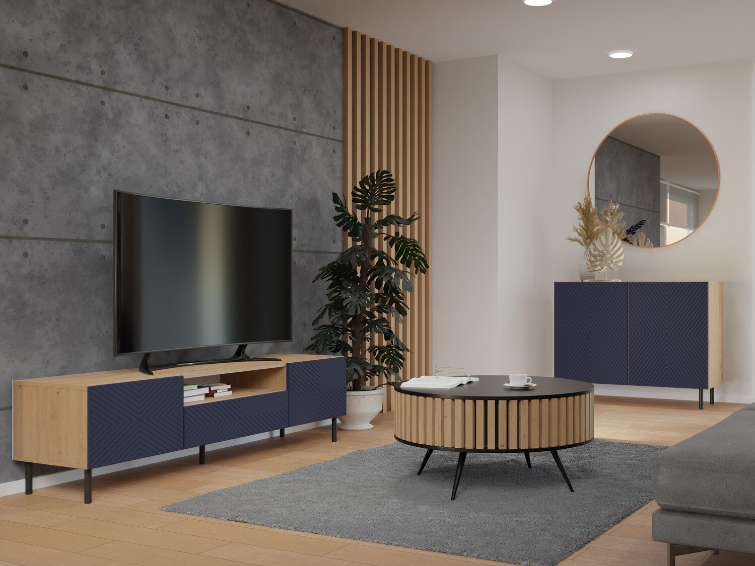 Aparador Romseru 101 (Azul + Roble Artisan)