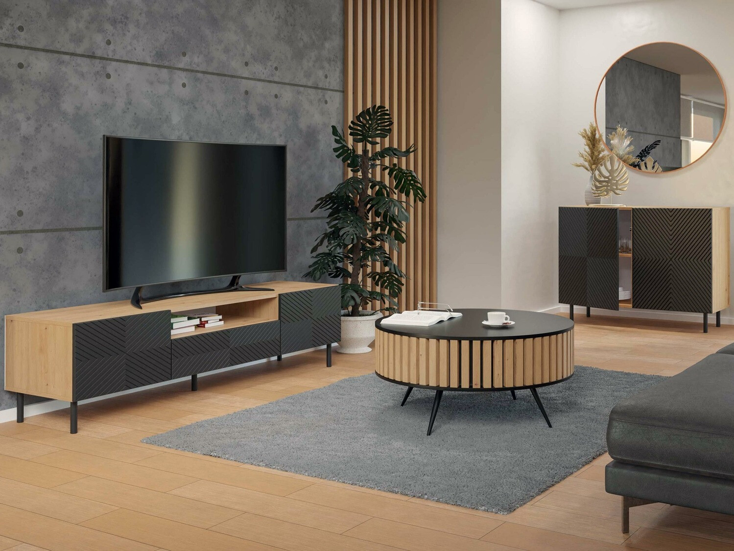 Aparador Romseru 101 (Negro + Roble Artisan)