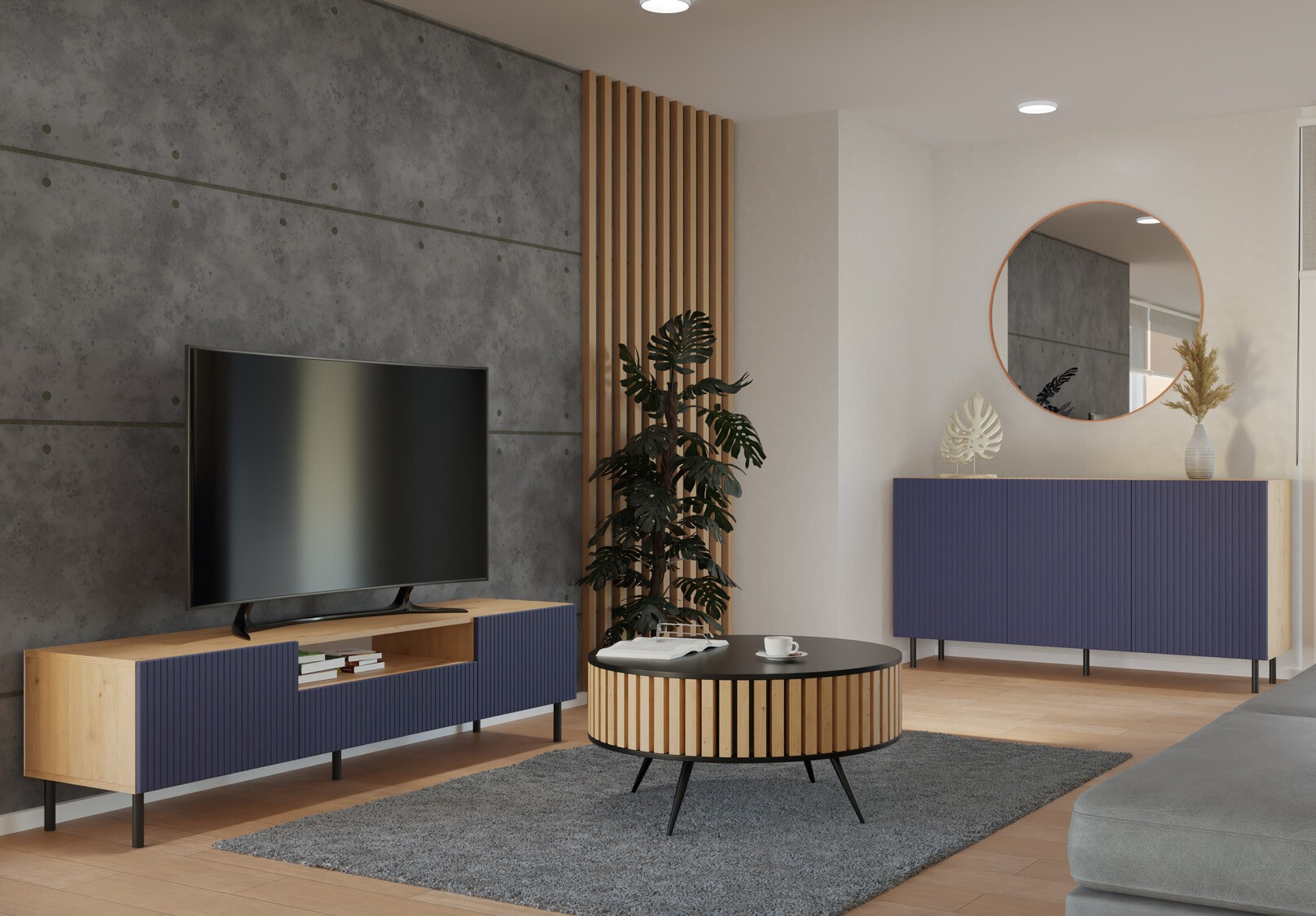 Aparador Romseru 102 (Azul + Roble Artisan)