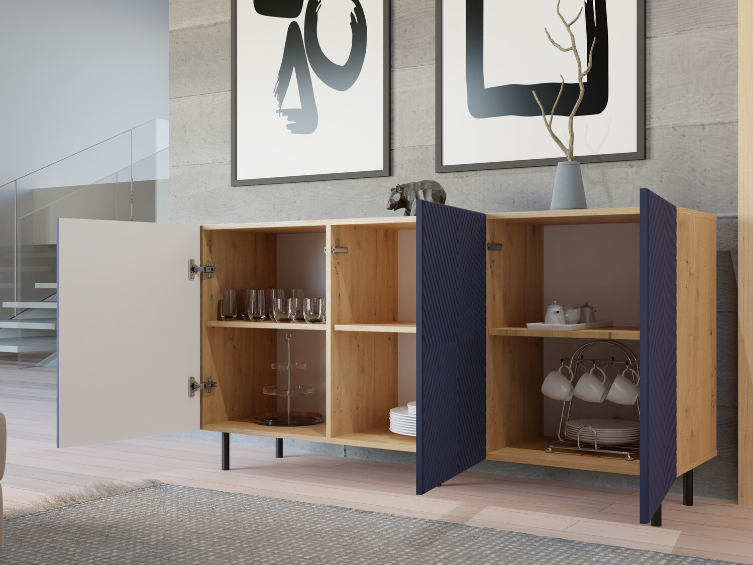 Aparador Romseru 103 (Azul + Roble Artisan)