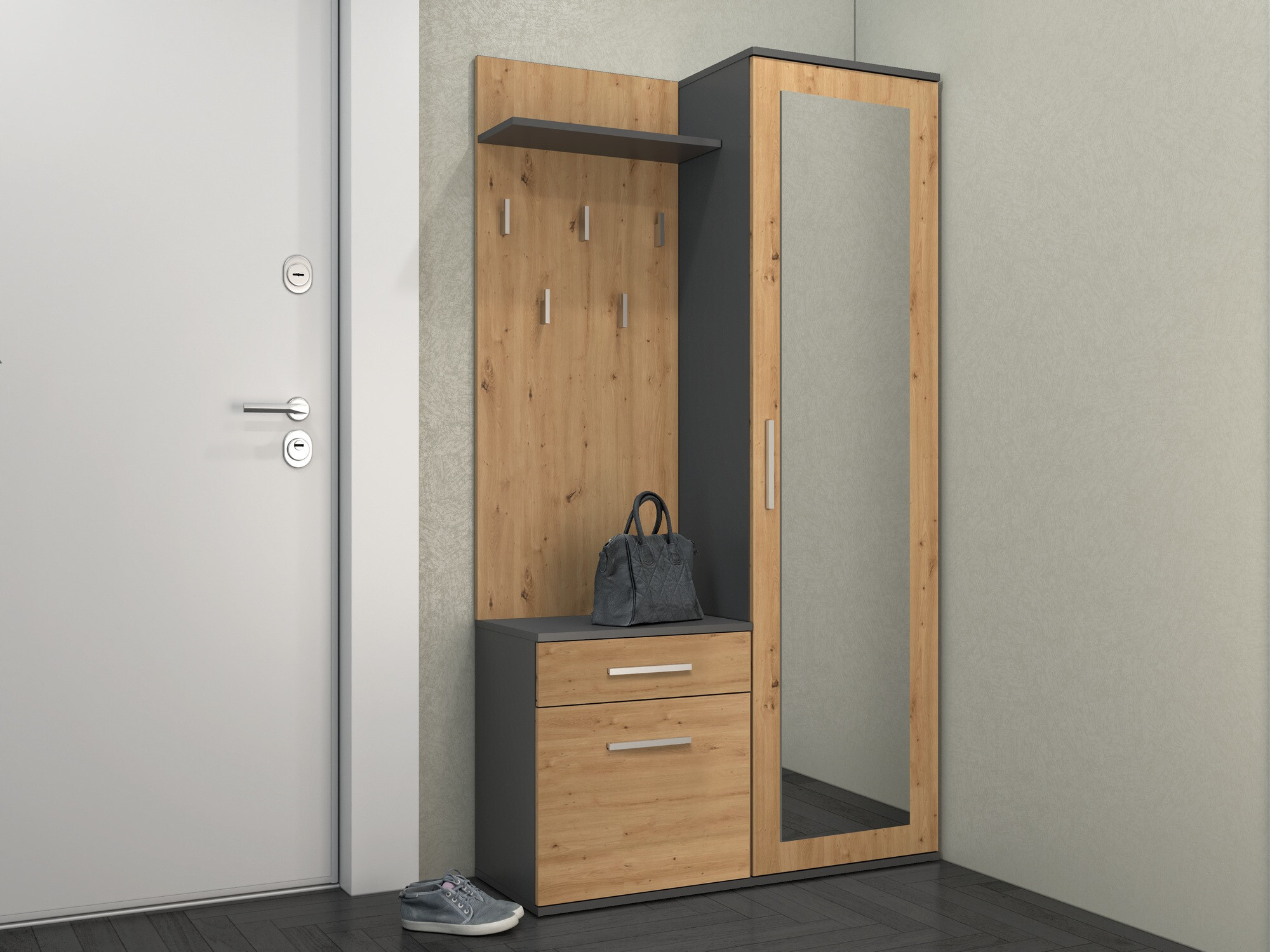 Conjunto para recibidor Mandeville 126 (Roble Artisan + Antracita)