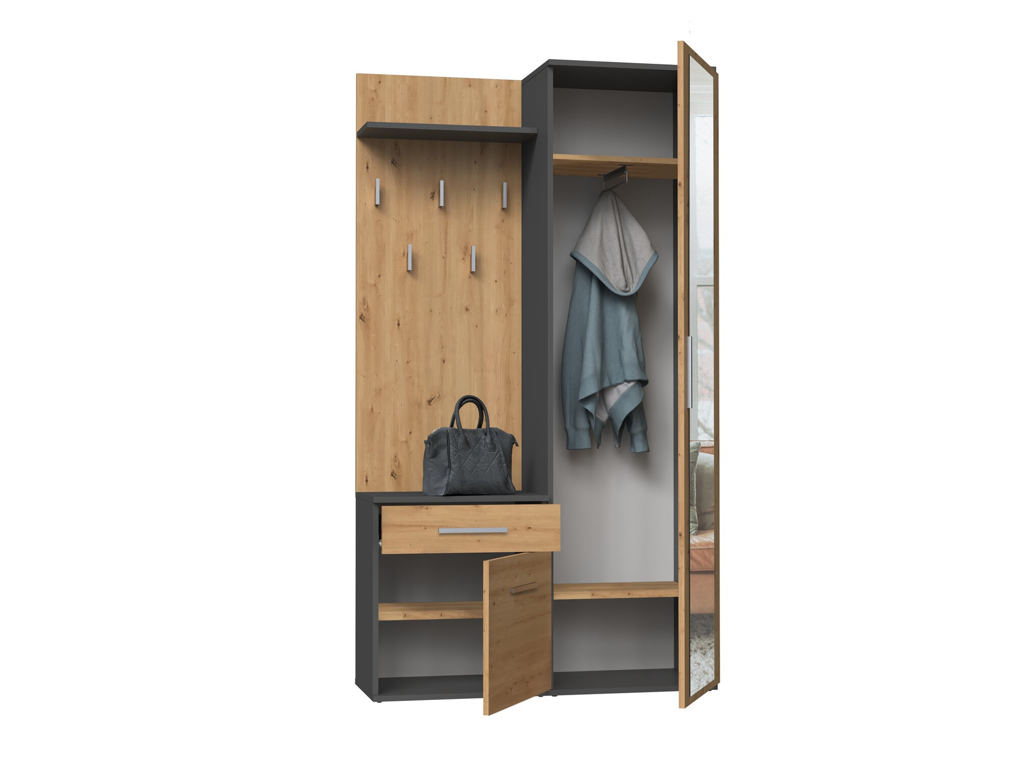 Conjunto para recibidor Mandeville 126 (Roble Artisan + Antracita)