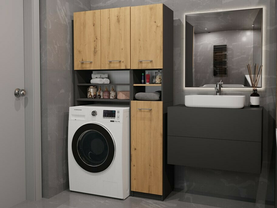 Estantería para baño Mandeville 128 (Antracita + Roble Artisan)