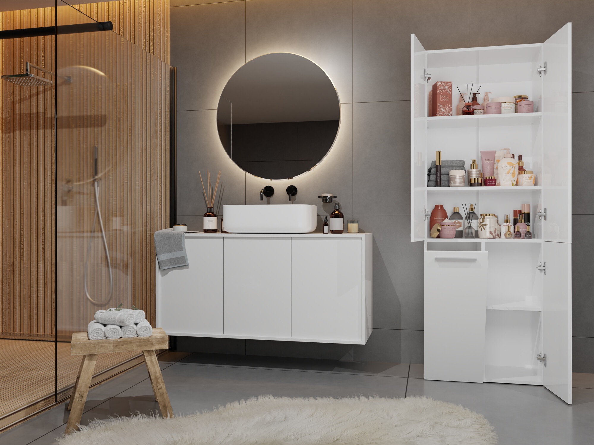 Armario de pie para baño Nolmaru 100 (Blanco)