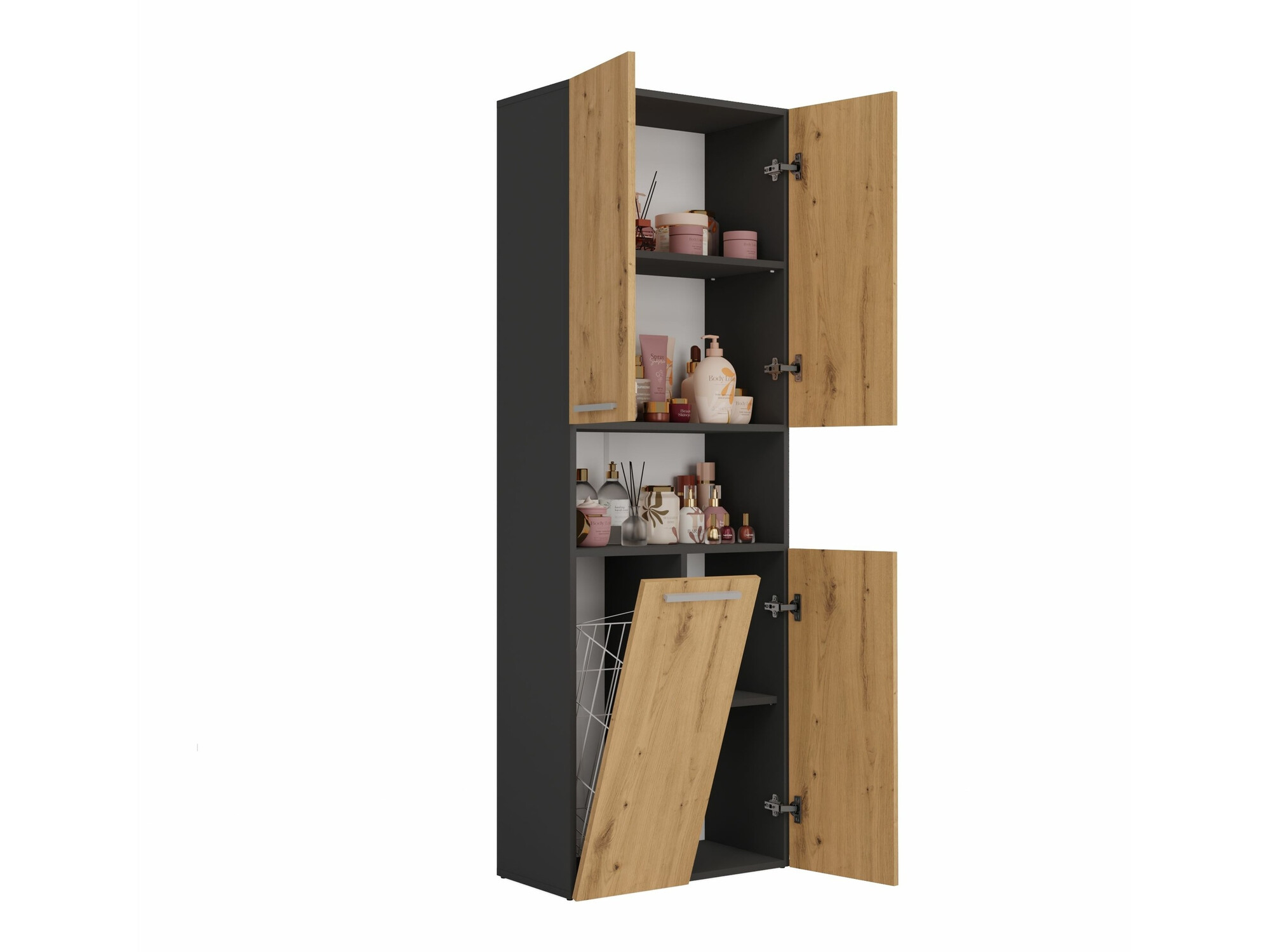 Armario de pie para baño Nolmaru 101 (Antracita + Roble Artisan)