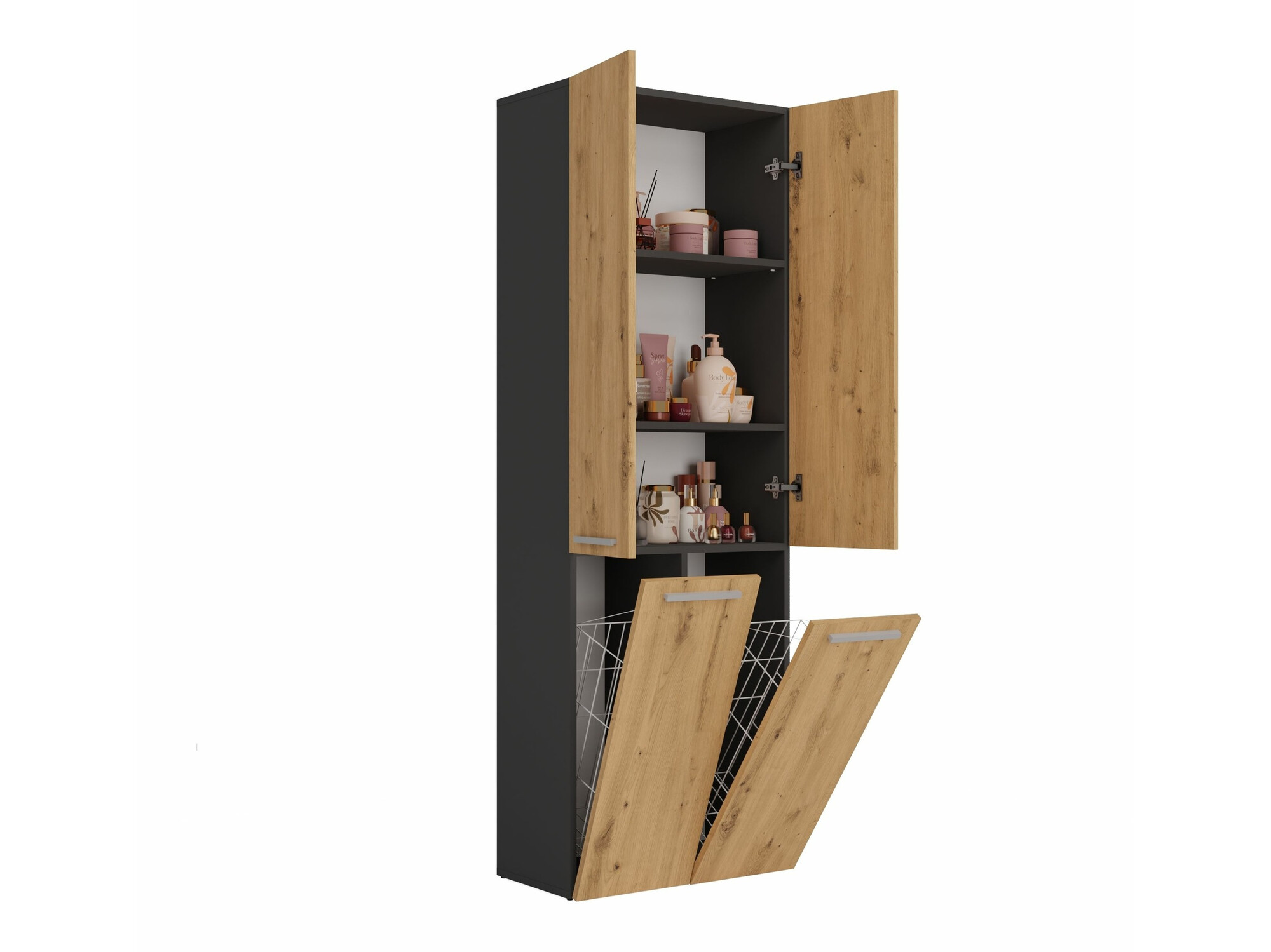 Armario de pie para baño Nolmaru 102 (Antracita + Roble Artisan)