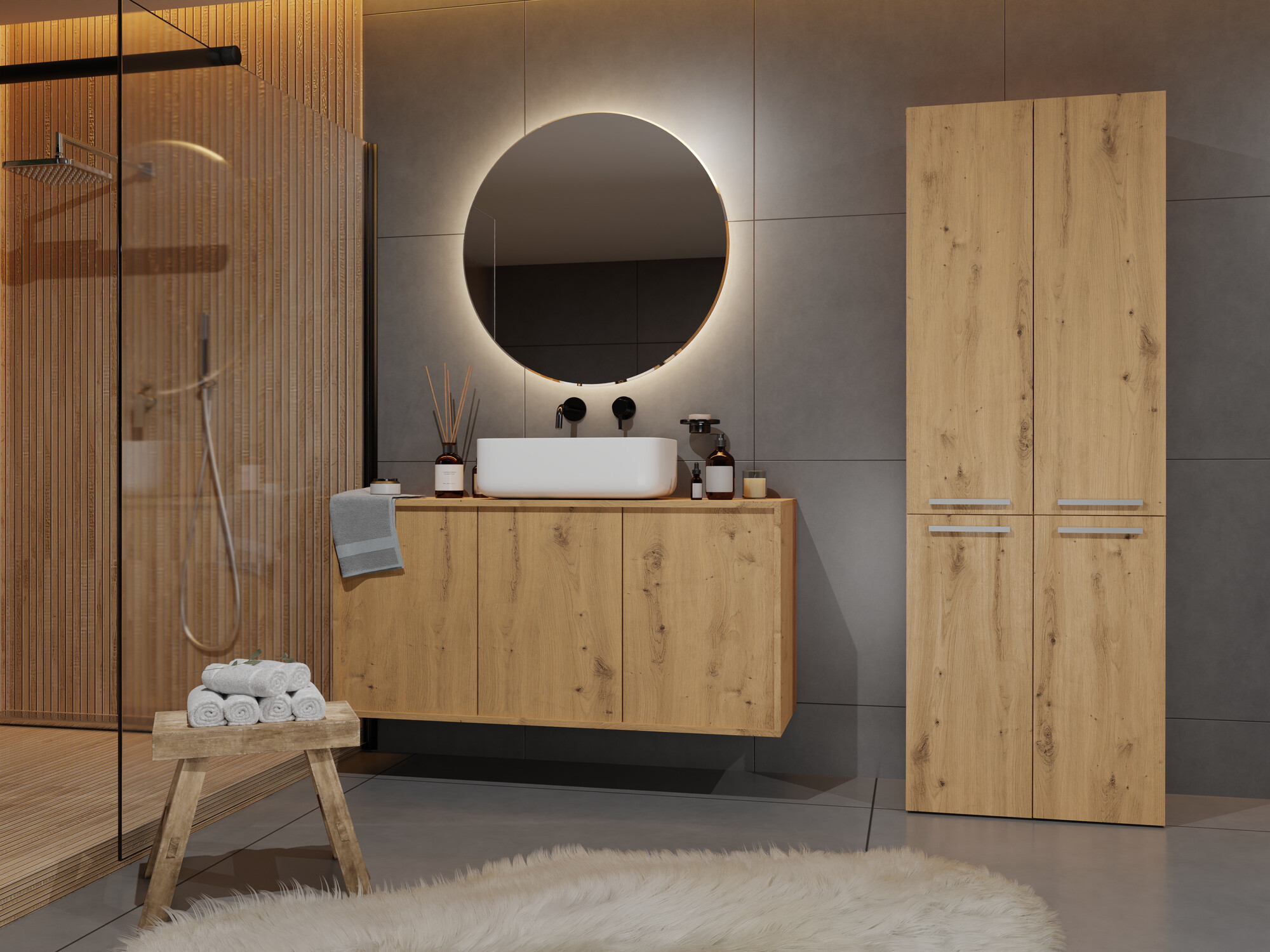 Armario de pie para baño Nolmaru 102 (Roble Artisan)