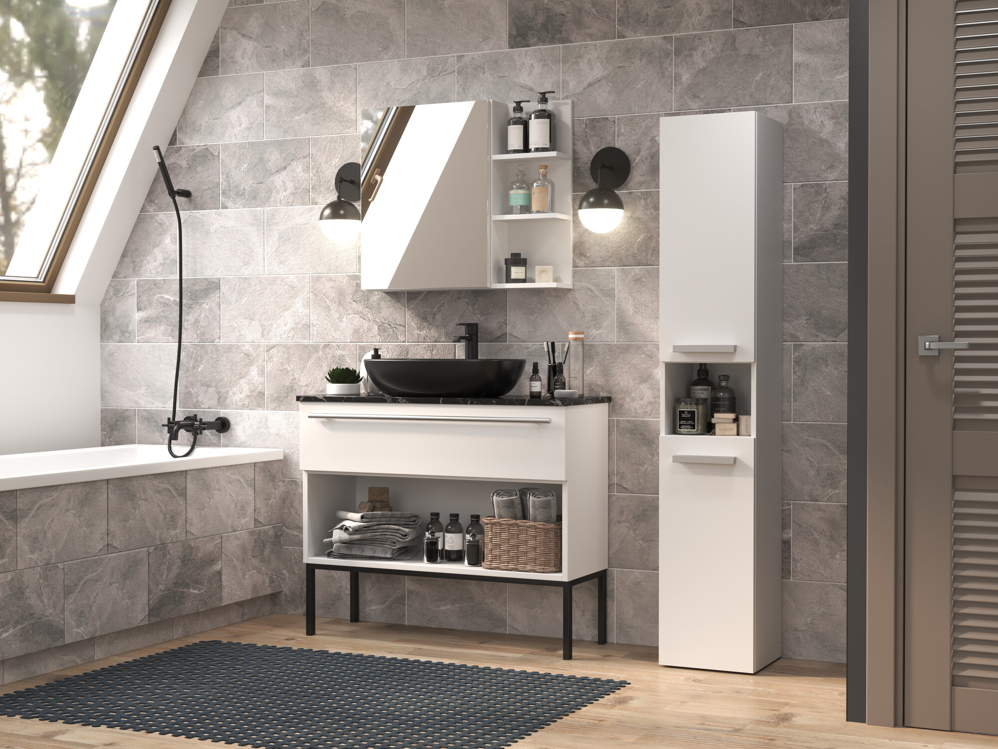 Armario de pie para baño Nolmaru 104 (Blanco)