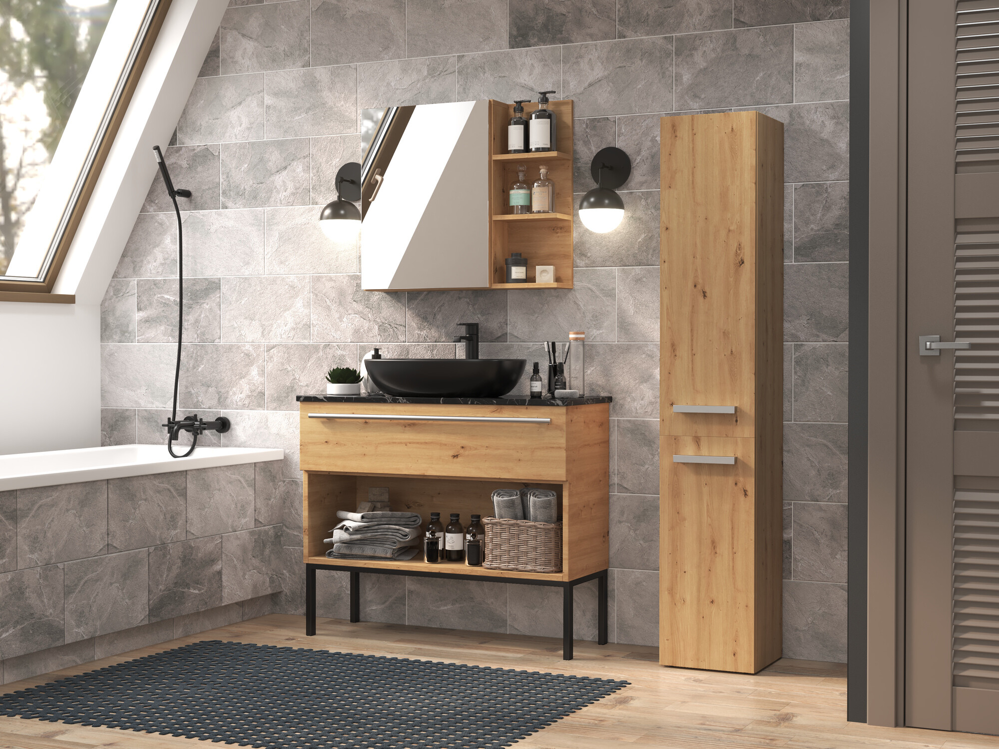 Armario de pie para baño Nolmaru 105 (Roble Artisan)