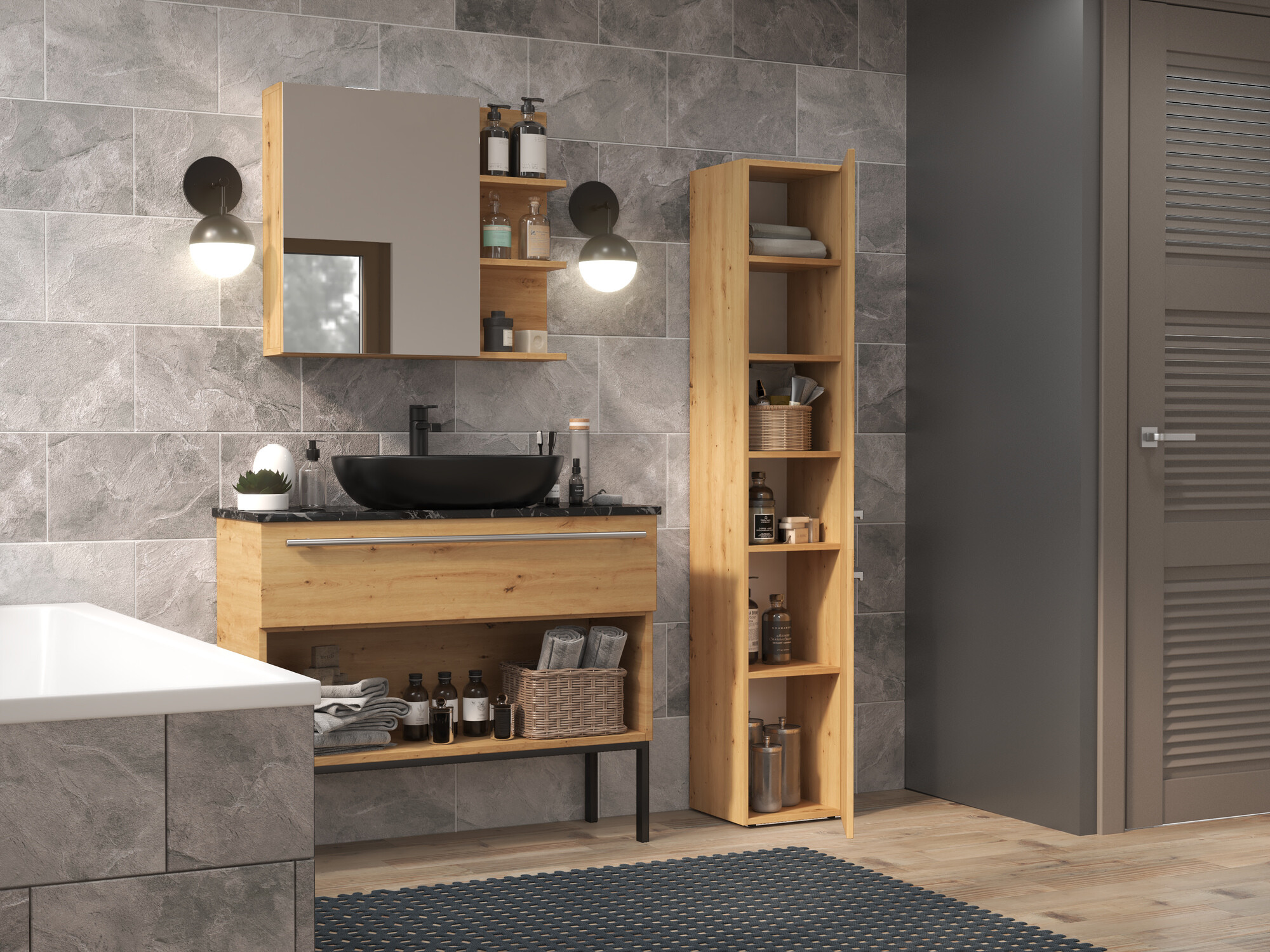 Armario de pie para baño Nolmaru 105 (Roble Artisan)
