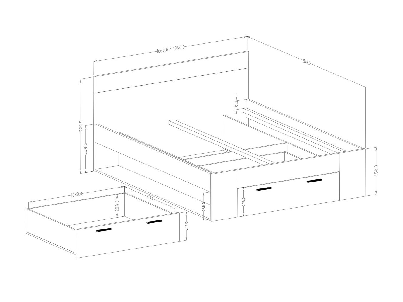 Cama Melvele 108 (Roble del Monastery + Negro)