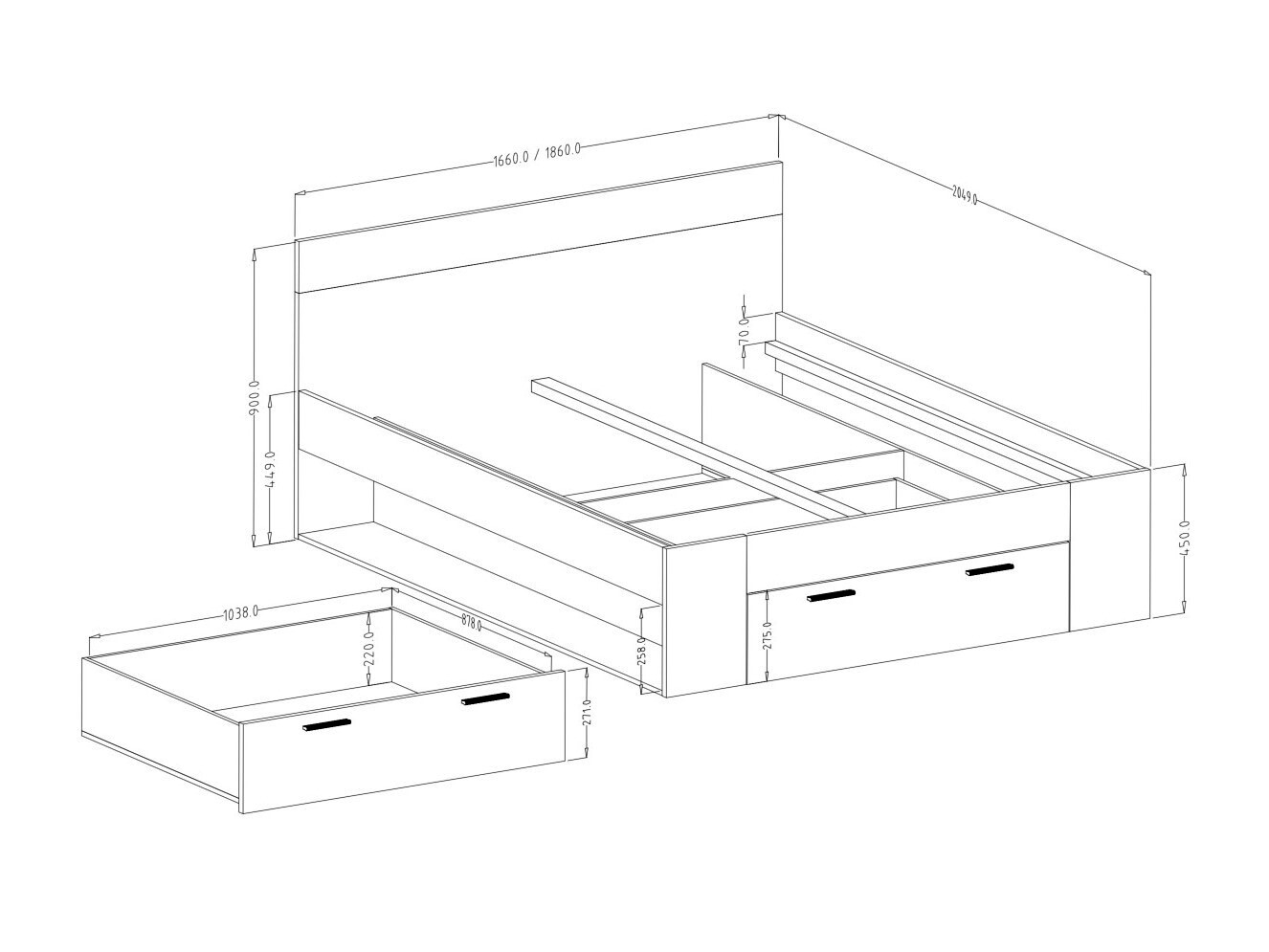 Cama Melvele 108 (Roble + Negro)