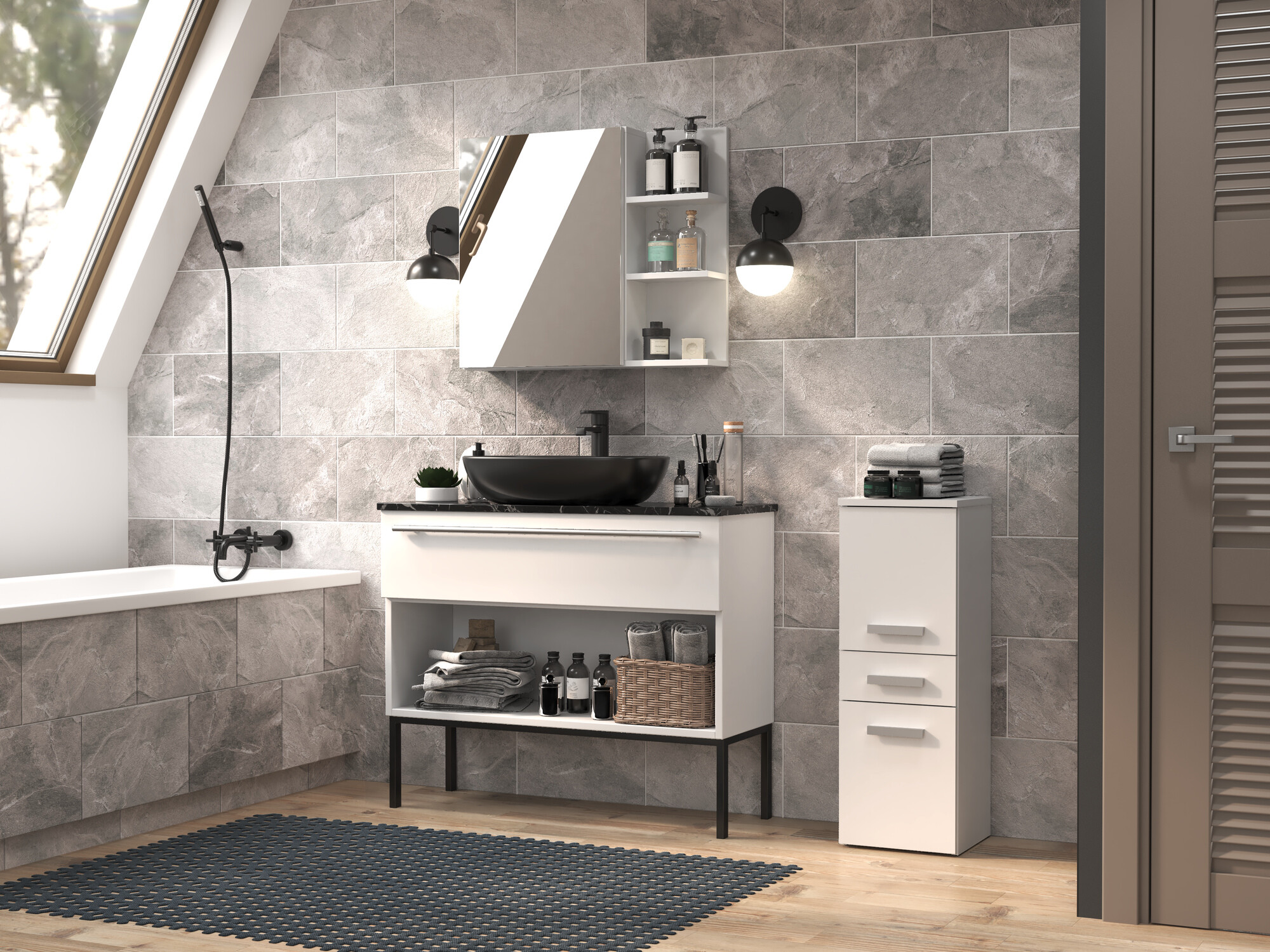 Armario de pie para baño Nolmaru 108 (Blanco)