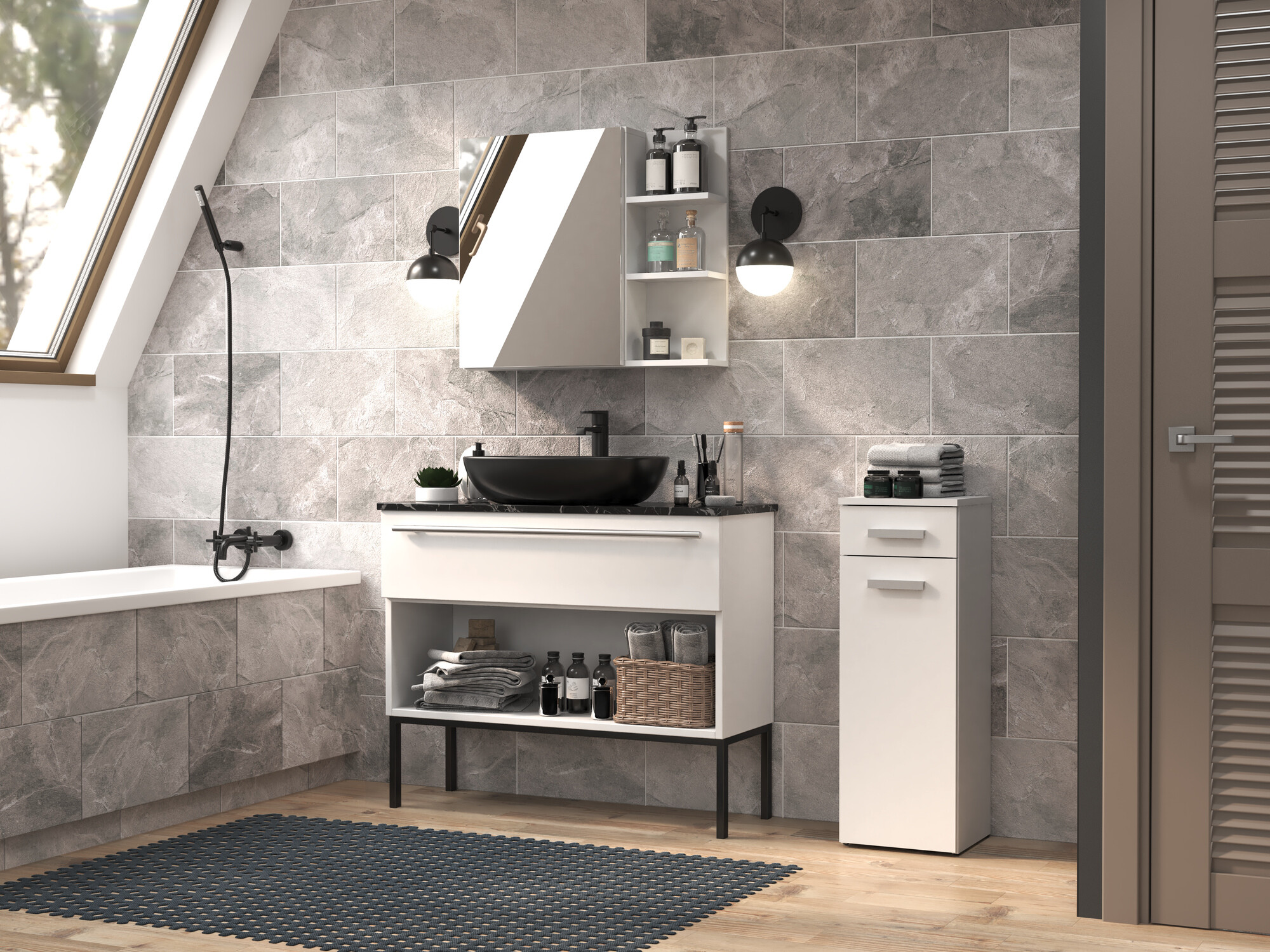 Armario de pie para baño Nolmaru 109 (Blanco)