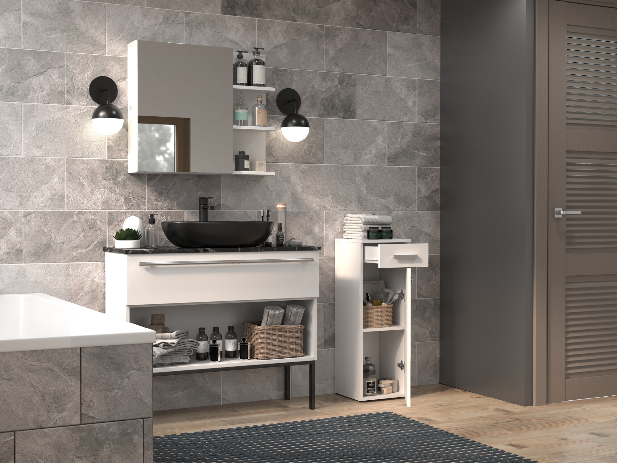 Armario de pie para baño Nolmaru 109 (Blanco)