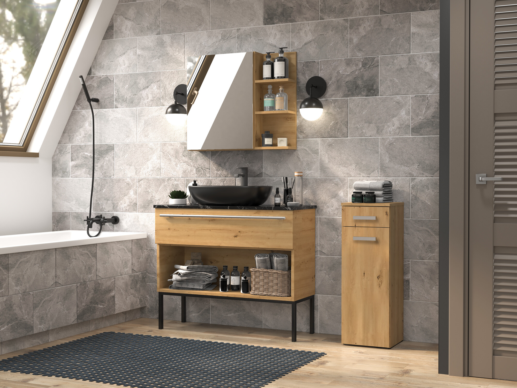 Armario de pie para baño Nolmaru 109 (Roble Artisan)