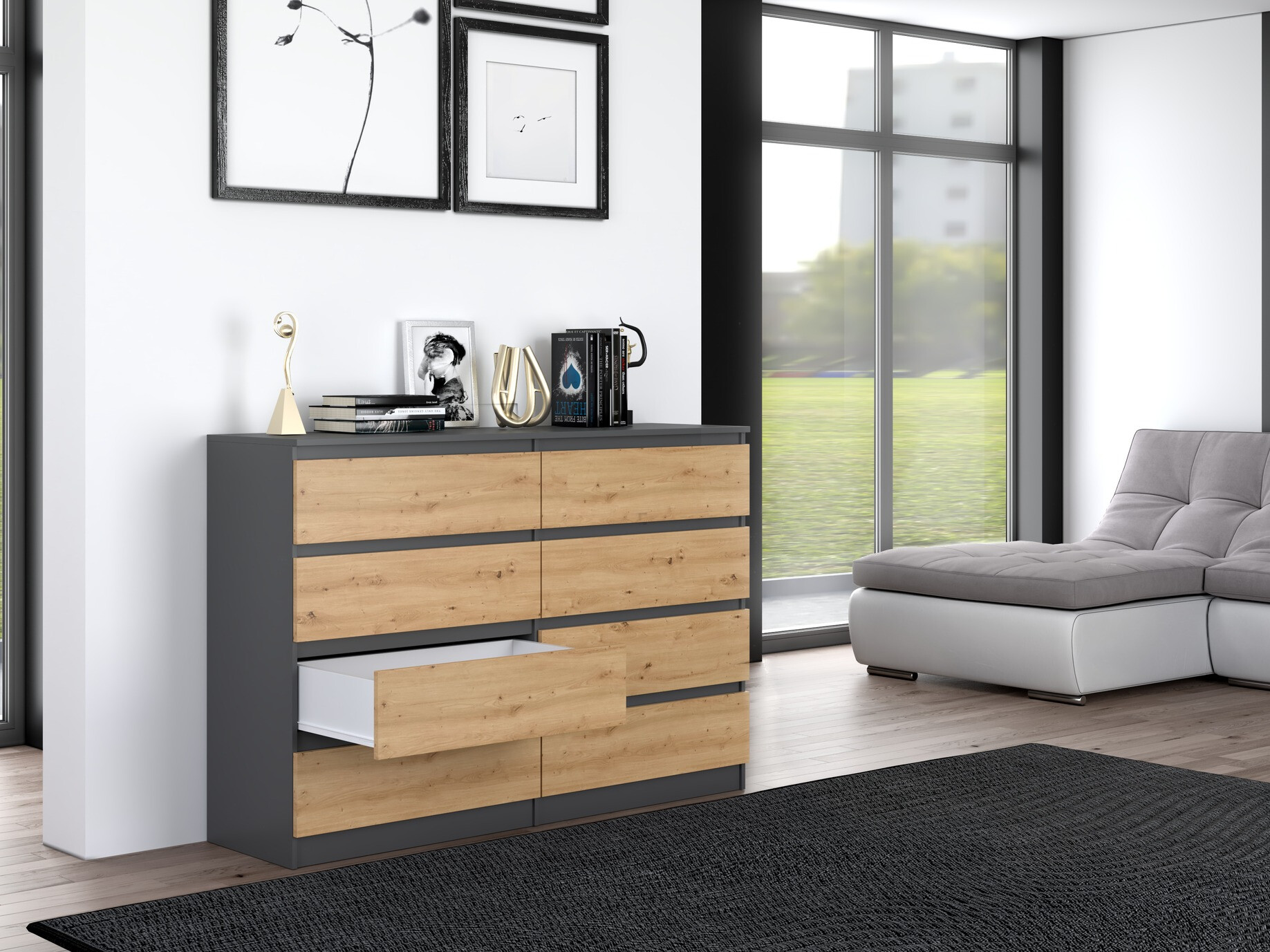 Cómoda Elbvelu 100 (Antracita + Roble Artisan)