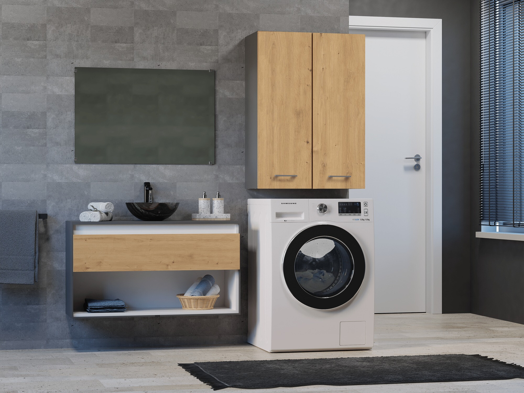 Armario colgante para baño Balelbo 105 (Antracita + Roble Artisan)