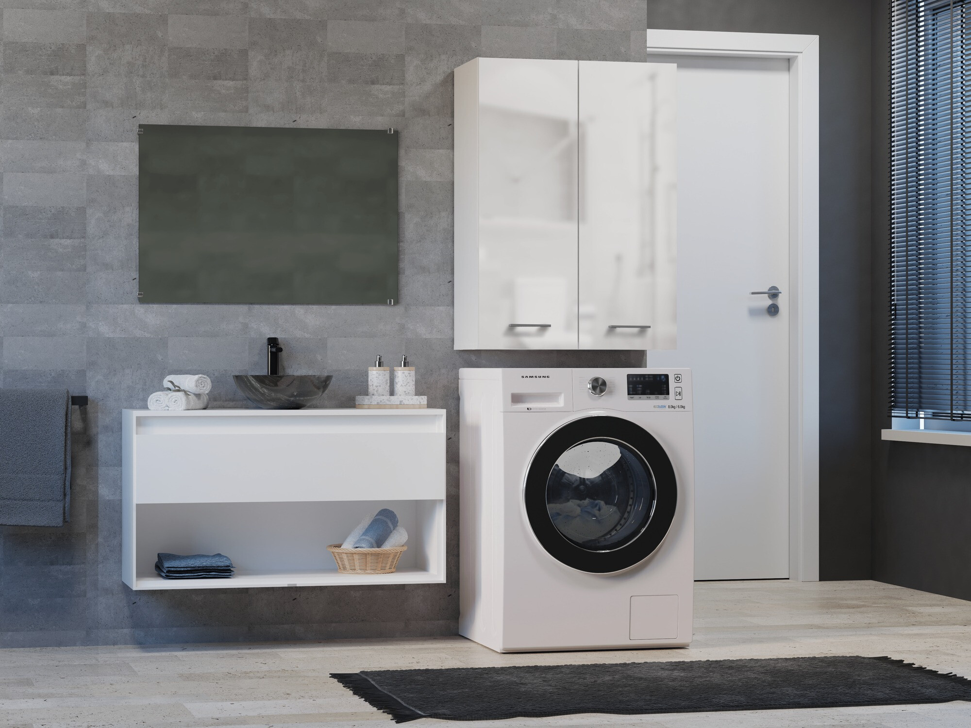 Armario colgante para baño Balelbo 105 (Blanco + Blanco brillante)