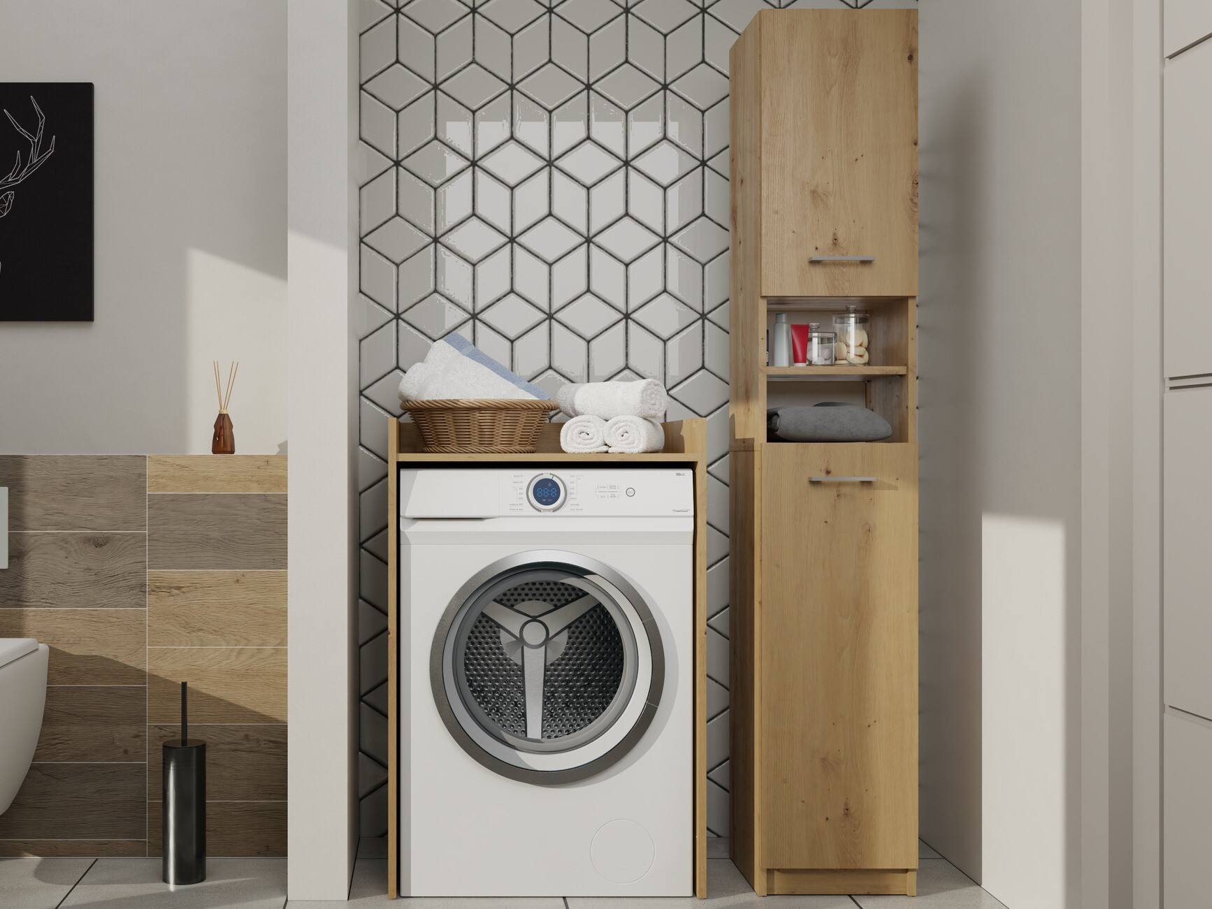 Armario de pie para baño Balelbo 102 (Roble Artisan)