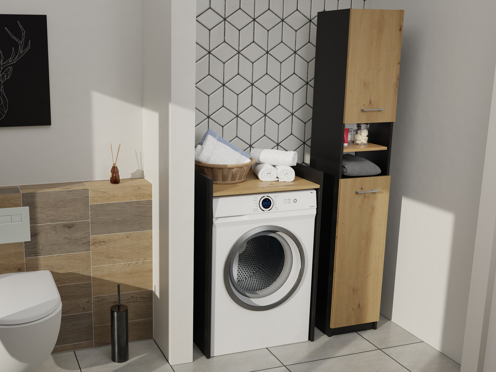 Estantería para baño Balelbo 102 (Antracita + Roble Artisan)