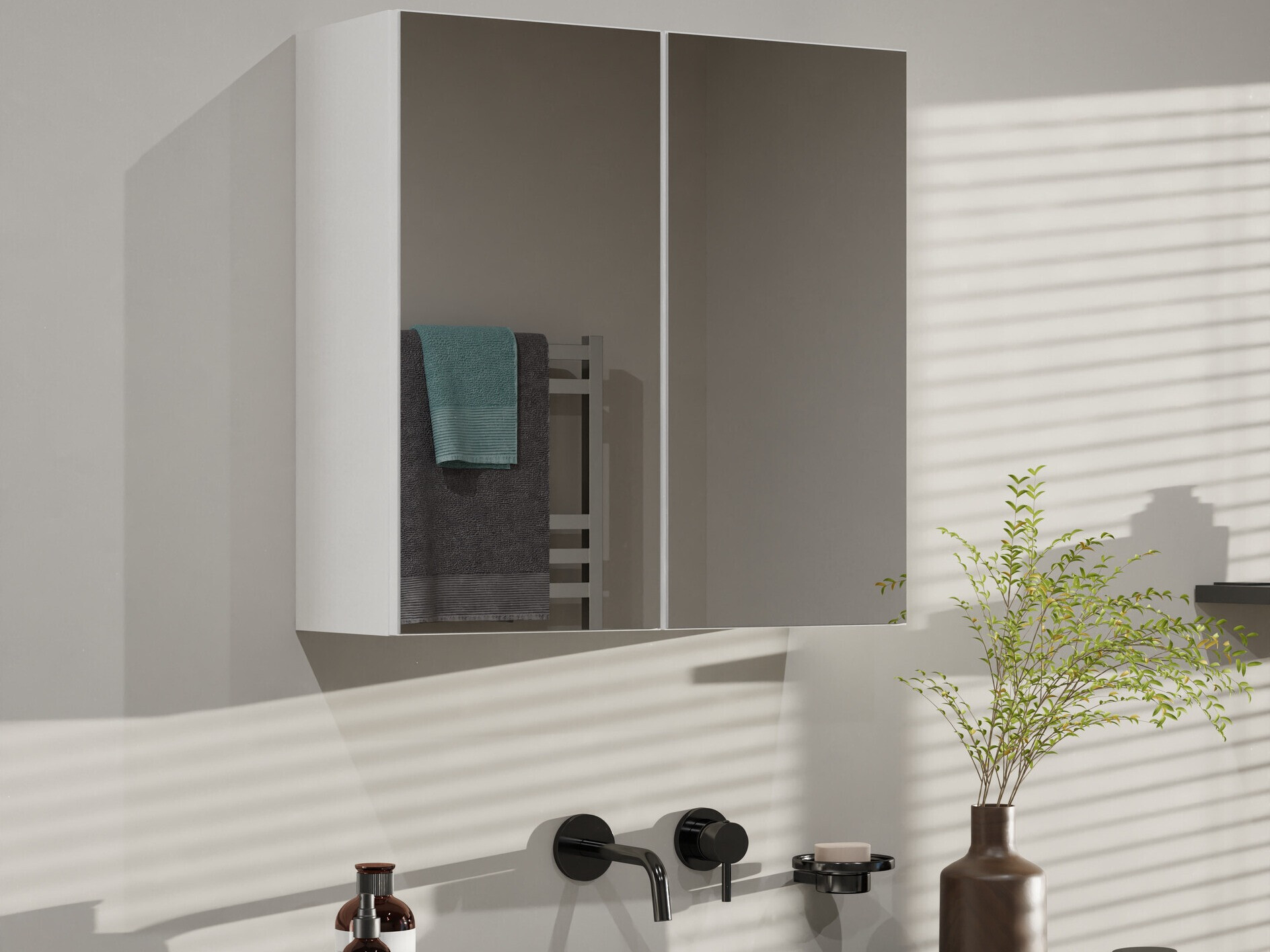 Mueble con espejo para baño Balelbo 101 (Blanco)