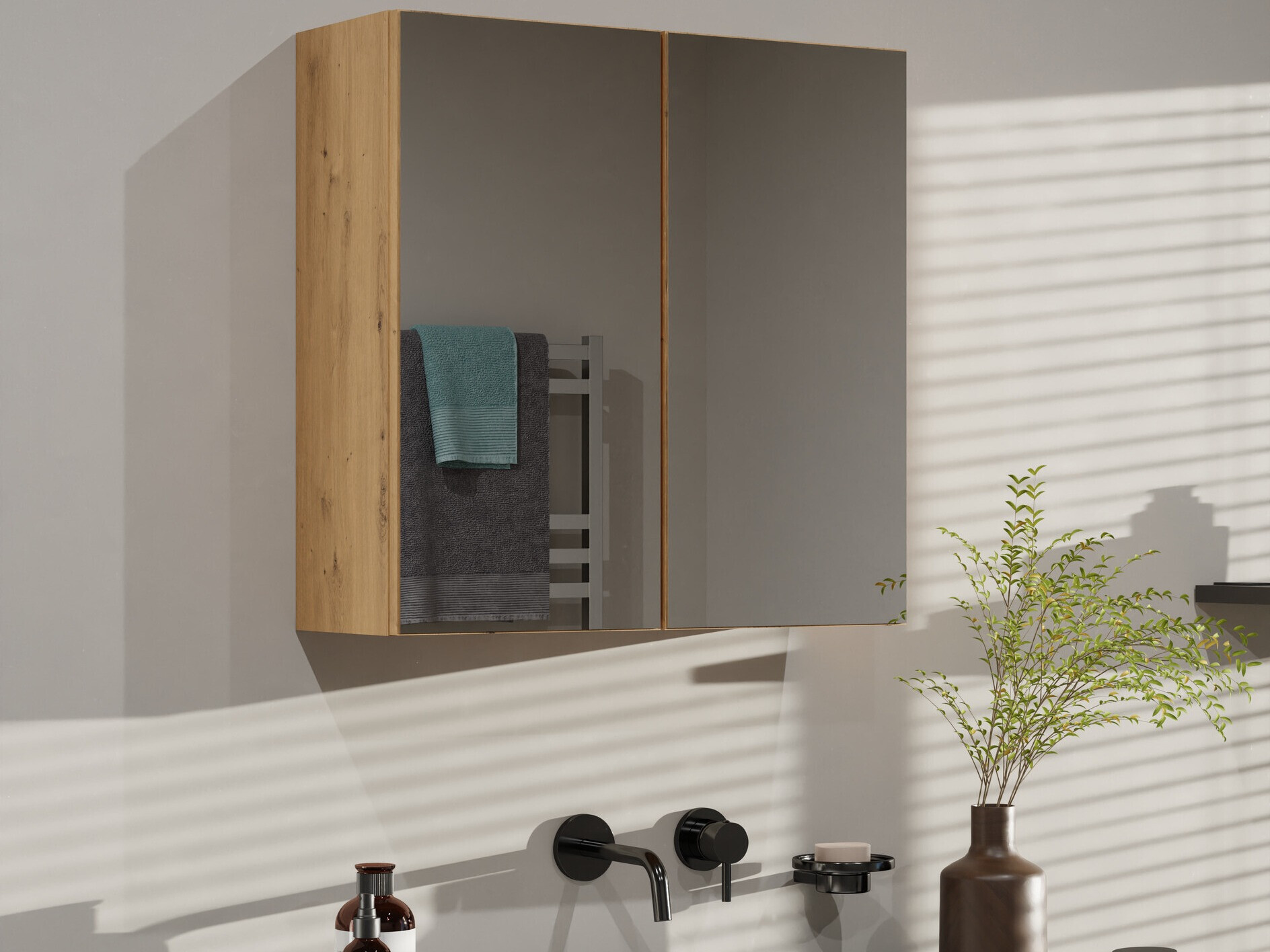 Mueble con espejo para baño Balelbo 101 (Roble Artisan)