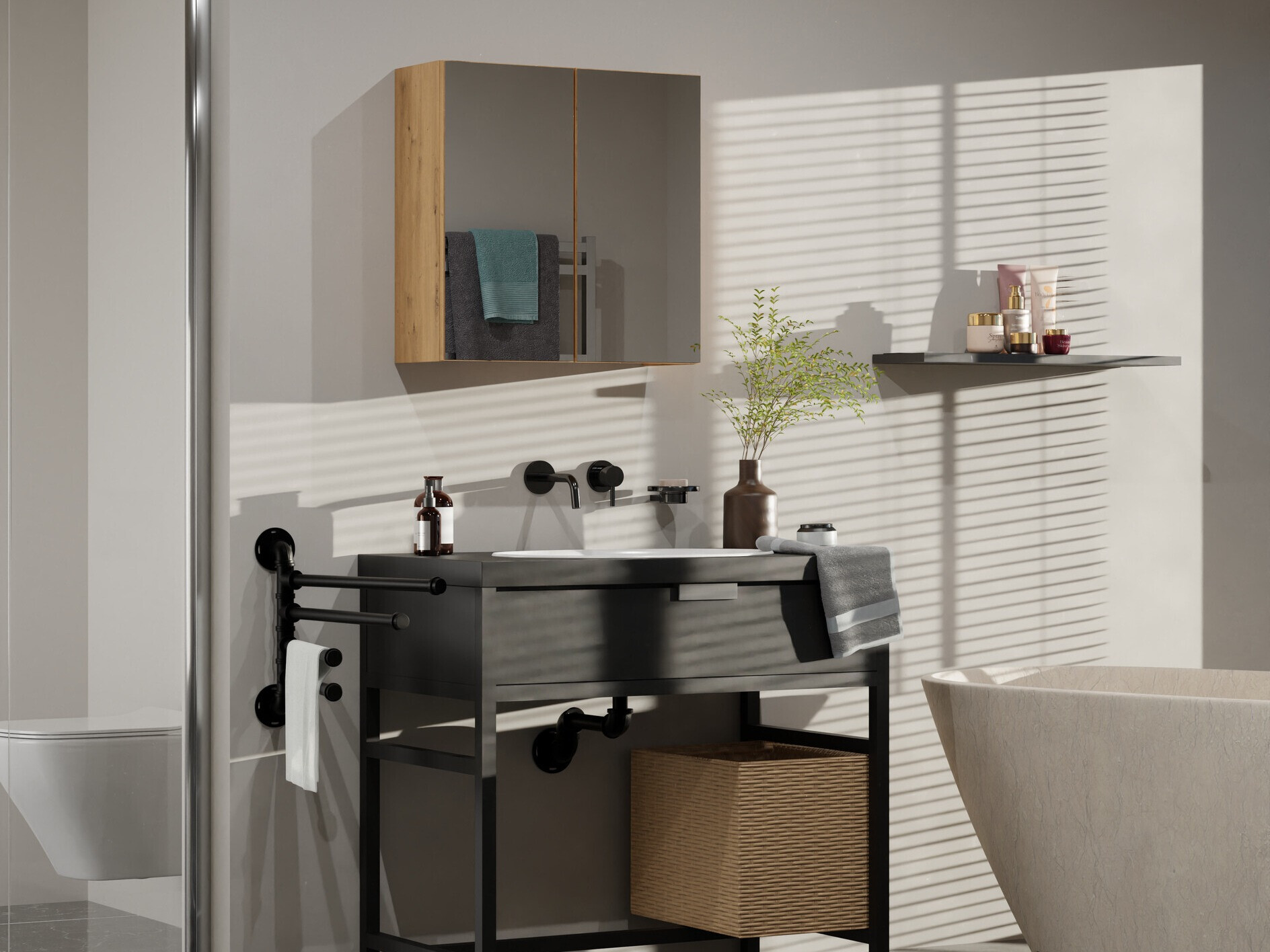 Mueble con espejo para baño Balelbo 101 (Roble Artisan)