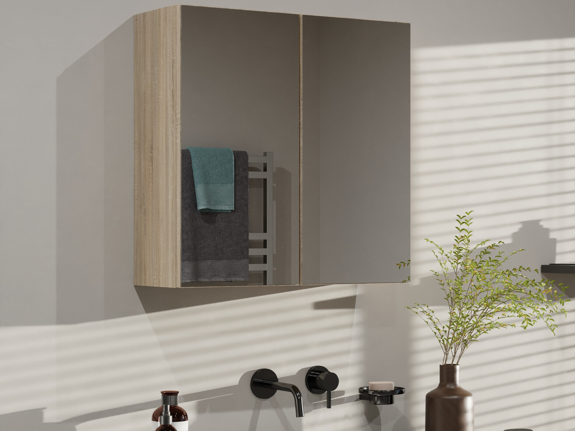 Mueble con espejo para baño Balelbo 101 (Roble Sonoma)