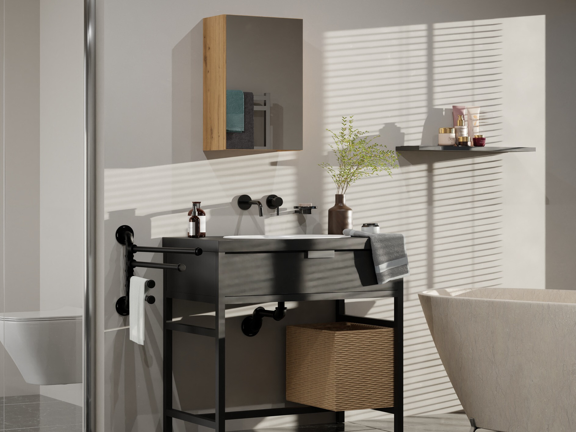 Mueble para baño con espejo Balelbo 100 (Roble Artisan)