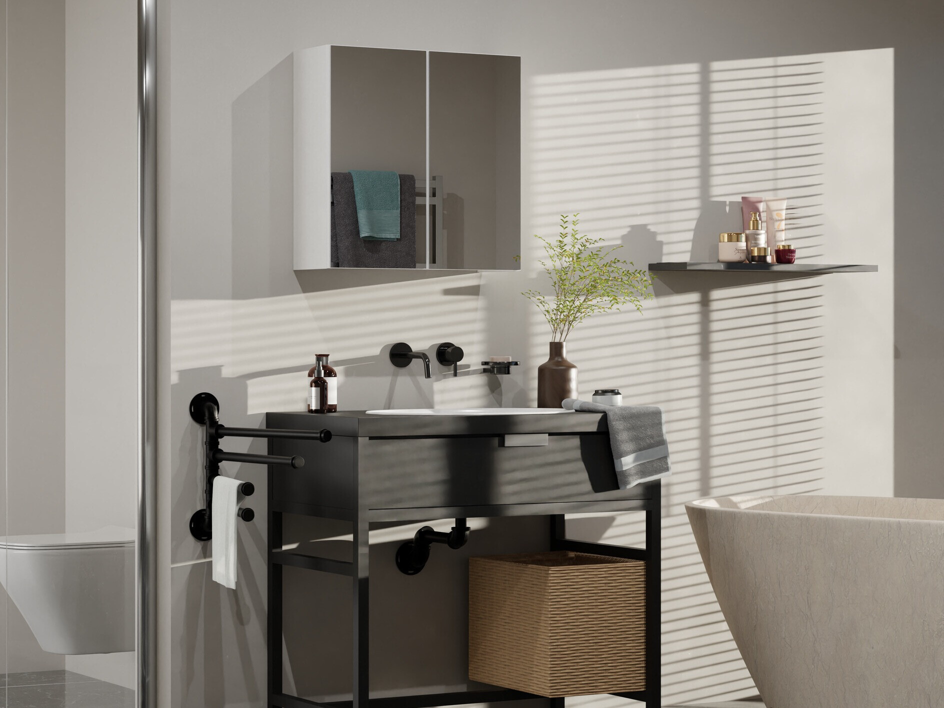 Mueble para baño con espejo Balelbo 101 (Blanco)