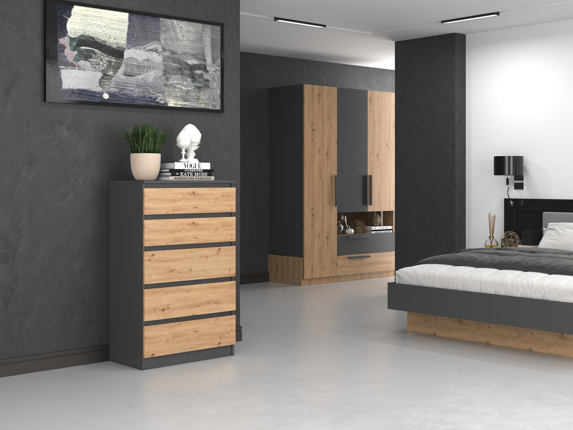 Cómoda Elbvelu 104 (Antracita + Roble Artisan)