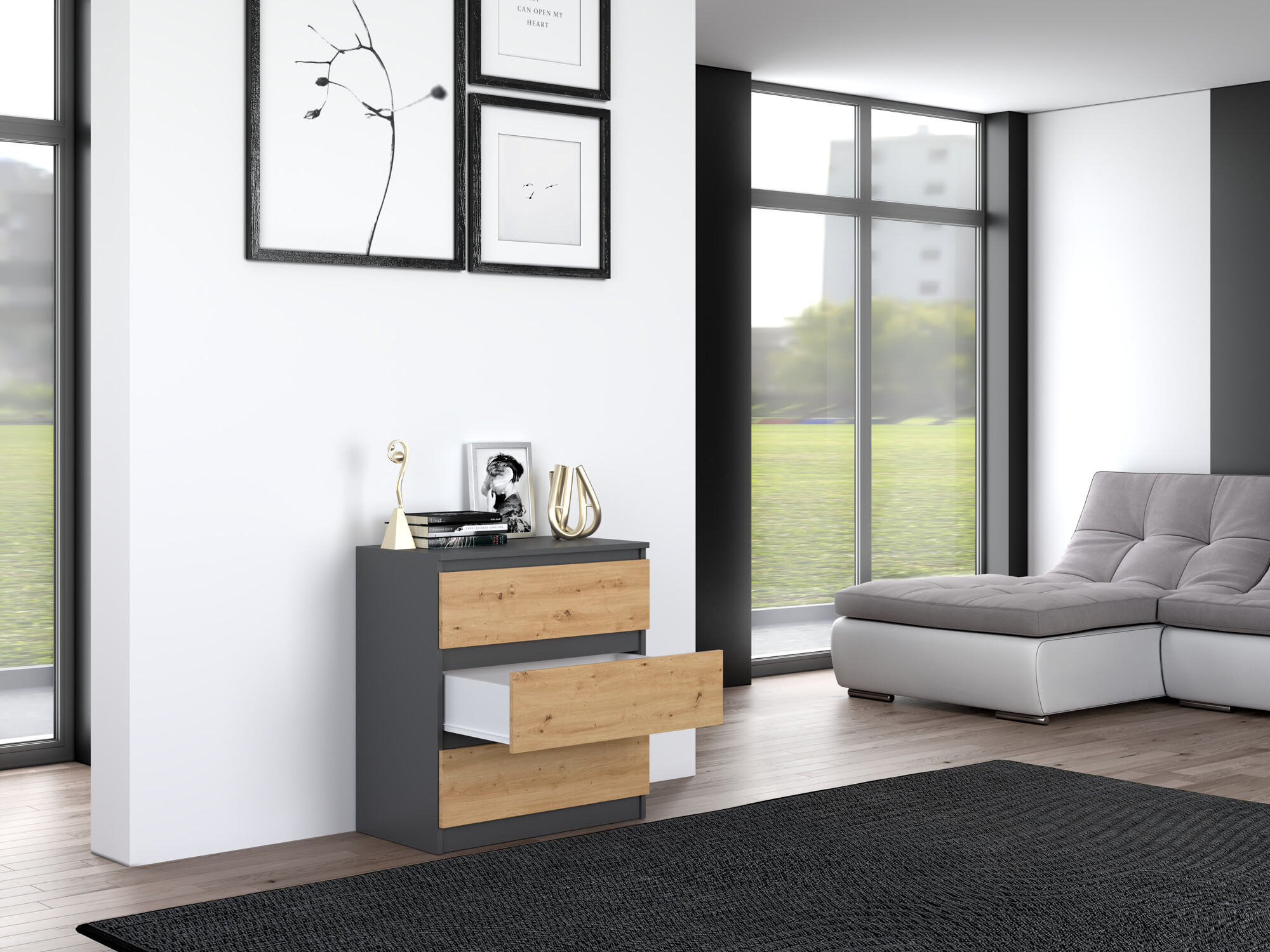 Cómoda Elbvelu 106 (Antracita + Roble Artisan)