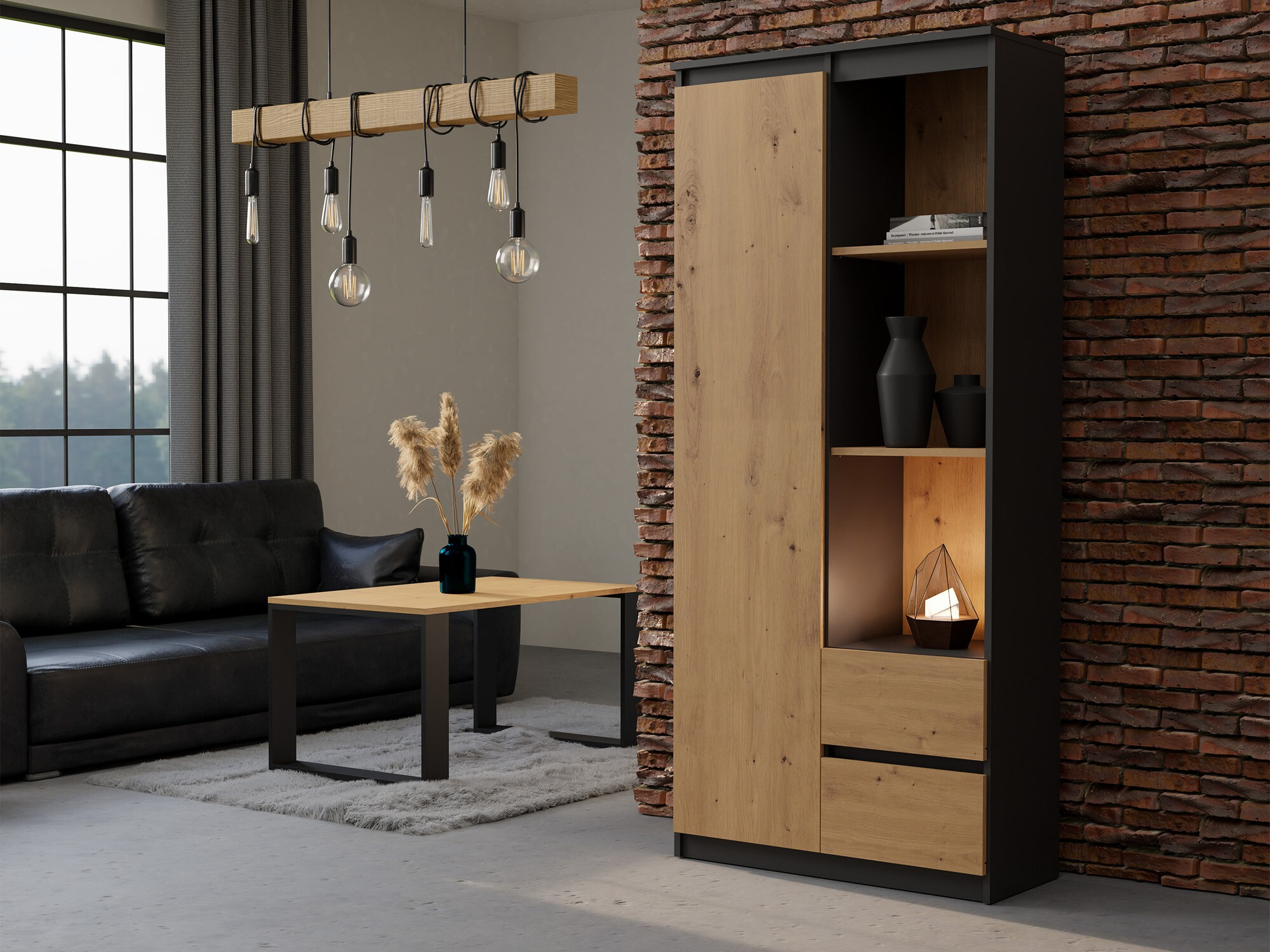 Estantería Mandeville 182 (Antracita + Roble Artisan)