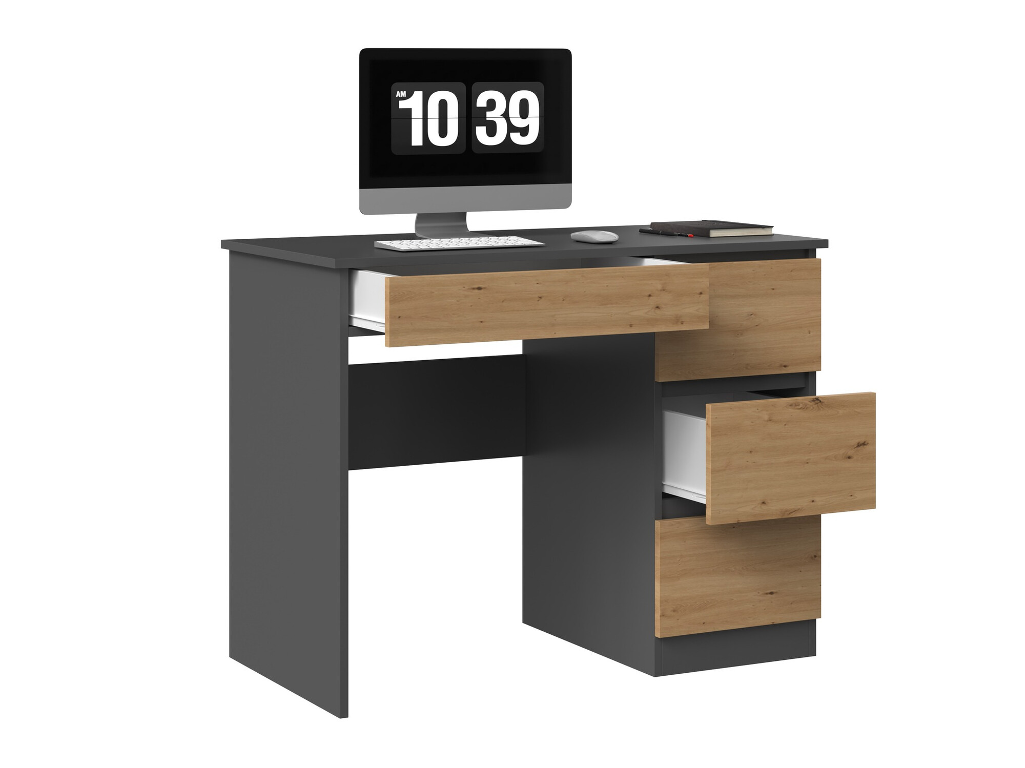 Mesa de oficina Elbvelu 108 (Antracita + Roble Artisan)