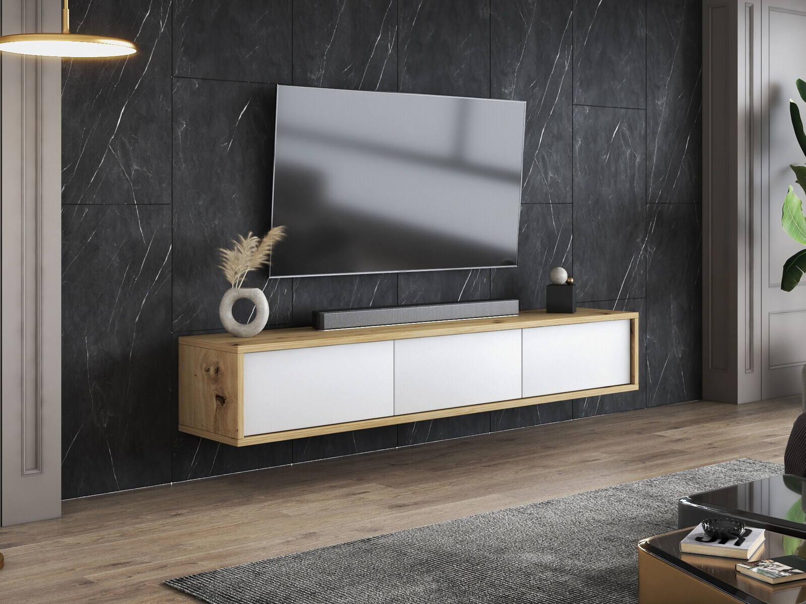 Mueble TV Austin 324 (Roble Artisan + Blanco)