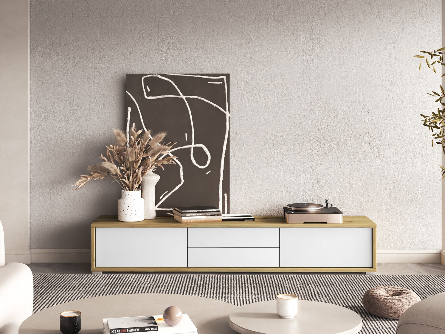 Mueble TV Austin 324 (Roble Artisan + Blanco)
