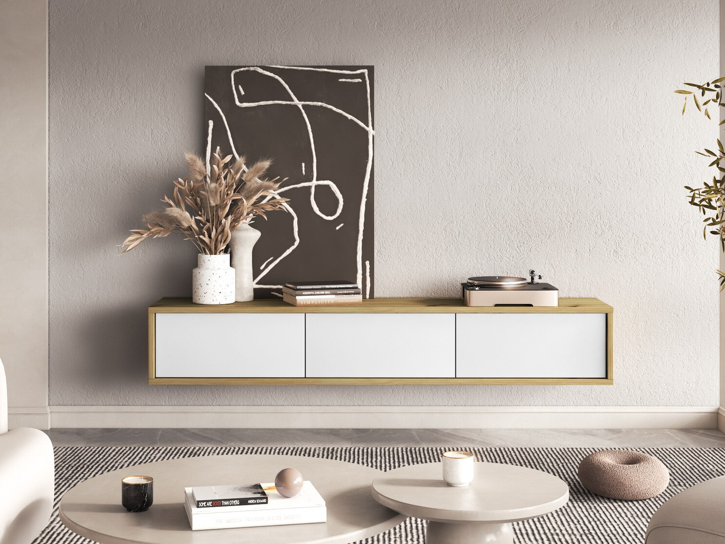 Mueble TV Austin 324 (Roble Artisan + Blanco)