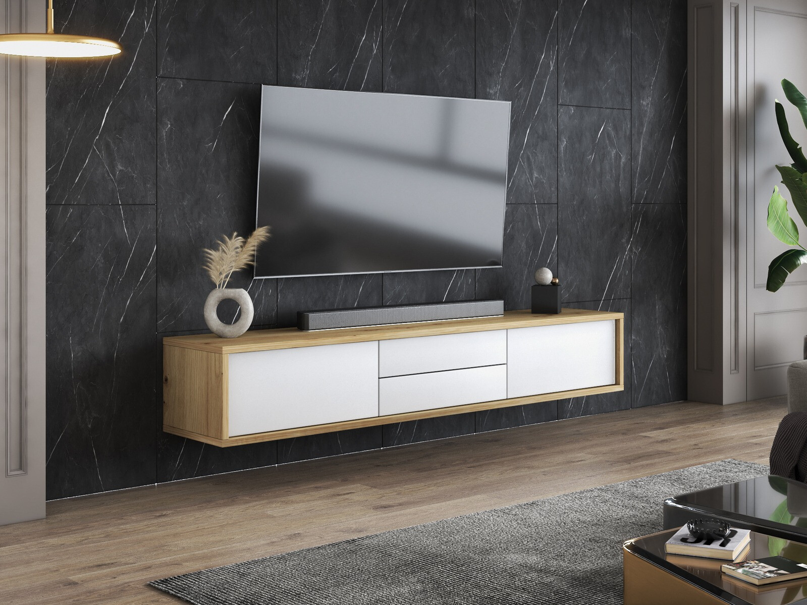 Mueble TV Austin 325 (Roble Artisan + Blanco)