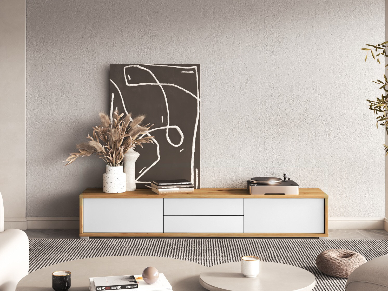 Mueble TV Austin 325 (Roble Artisan + Blanco)