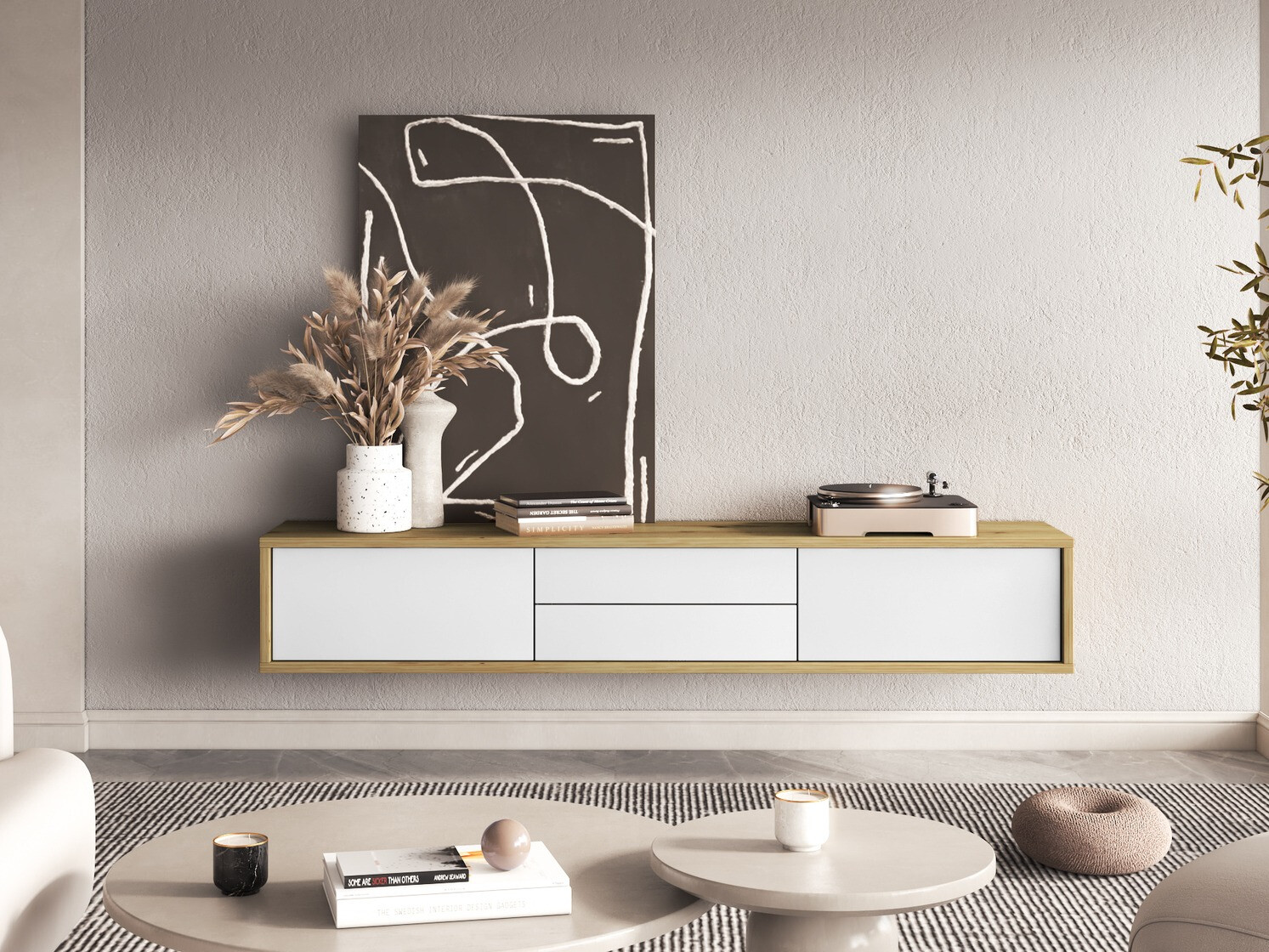 Mueble TV Austin 325 (Roble Artisan + Blanco)