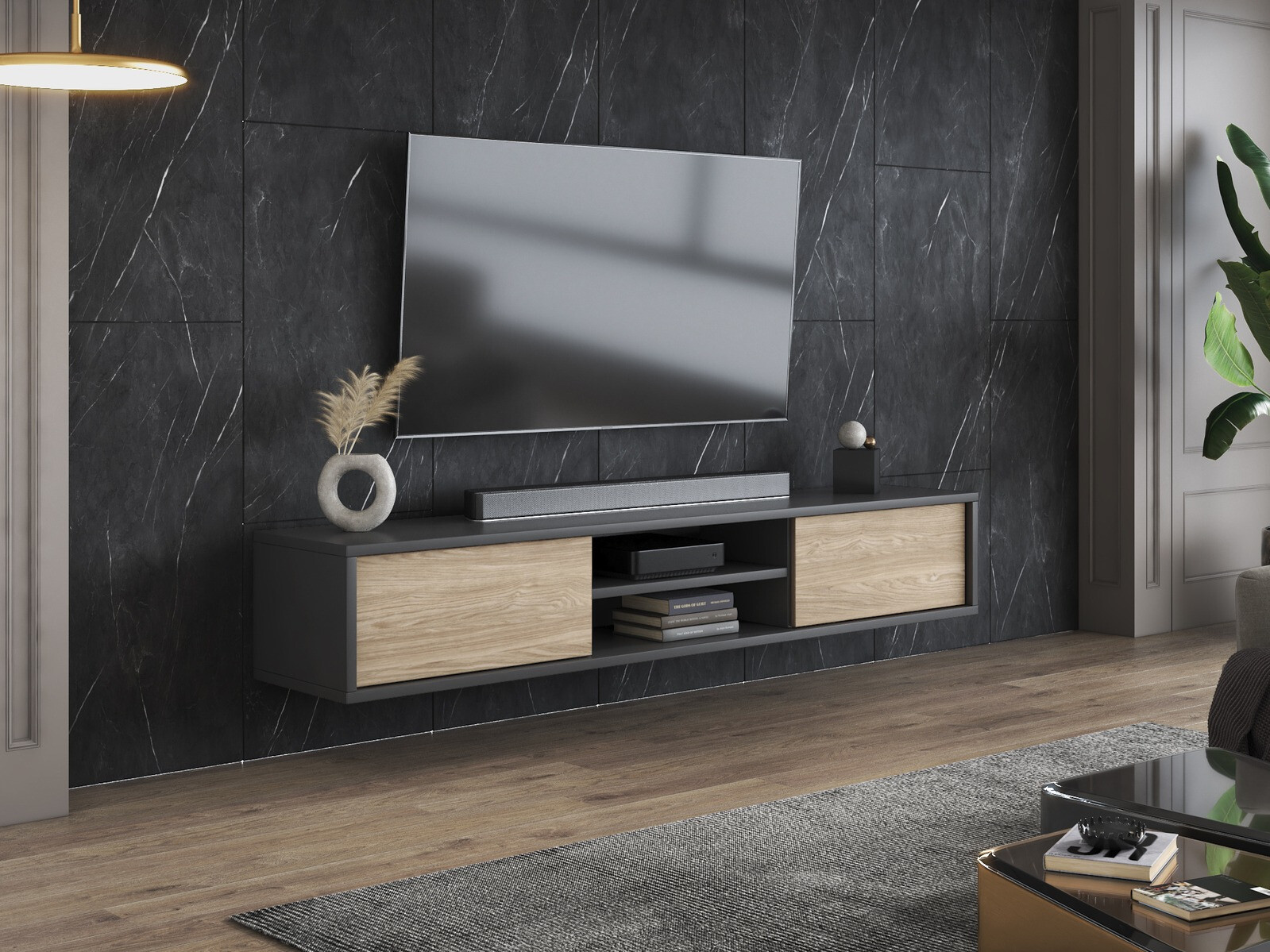 Mueble TV Austin 326 (Antracita + Roble)